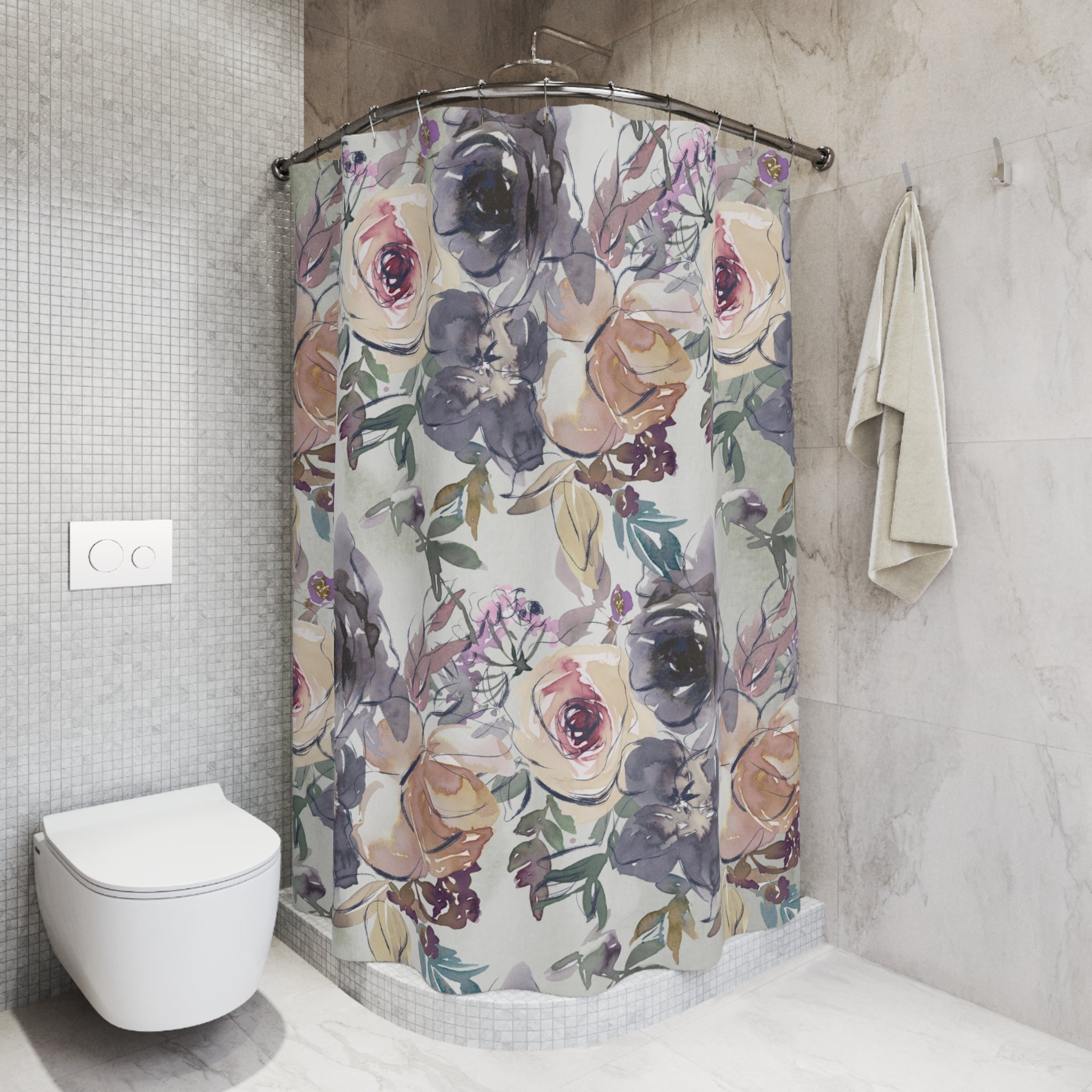 Floral Shower Curtain | Grey Beige, Blue