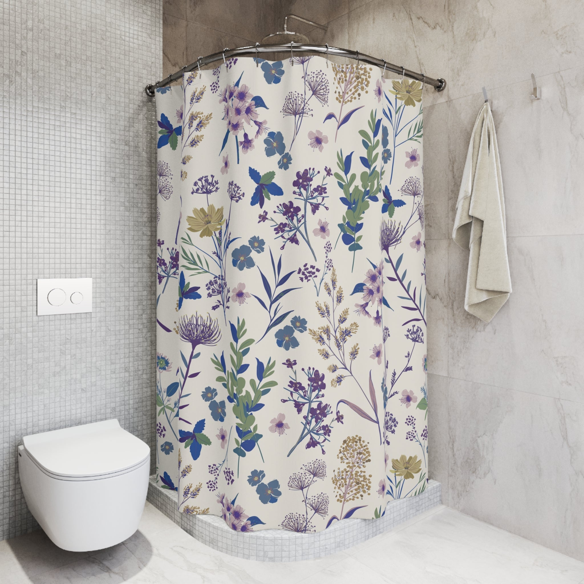 Wildflower Meadow Shower Curtain | Purple and Blue Botanical Bathroom Decor