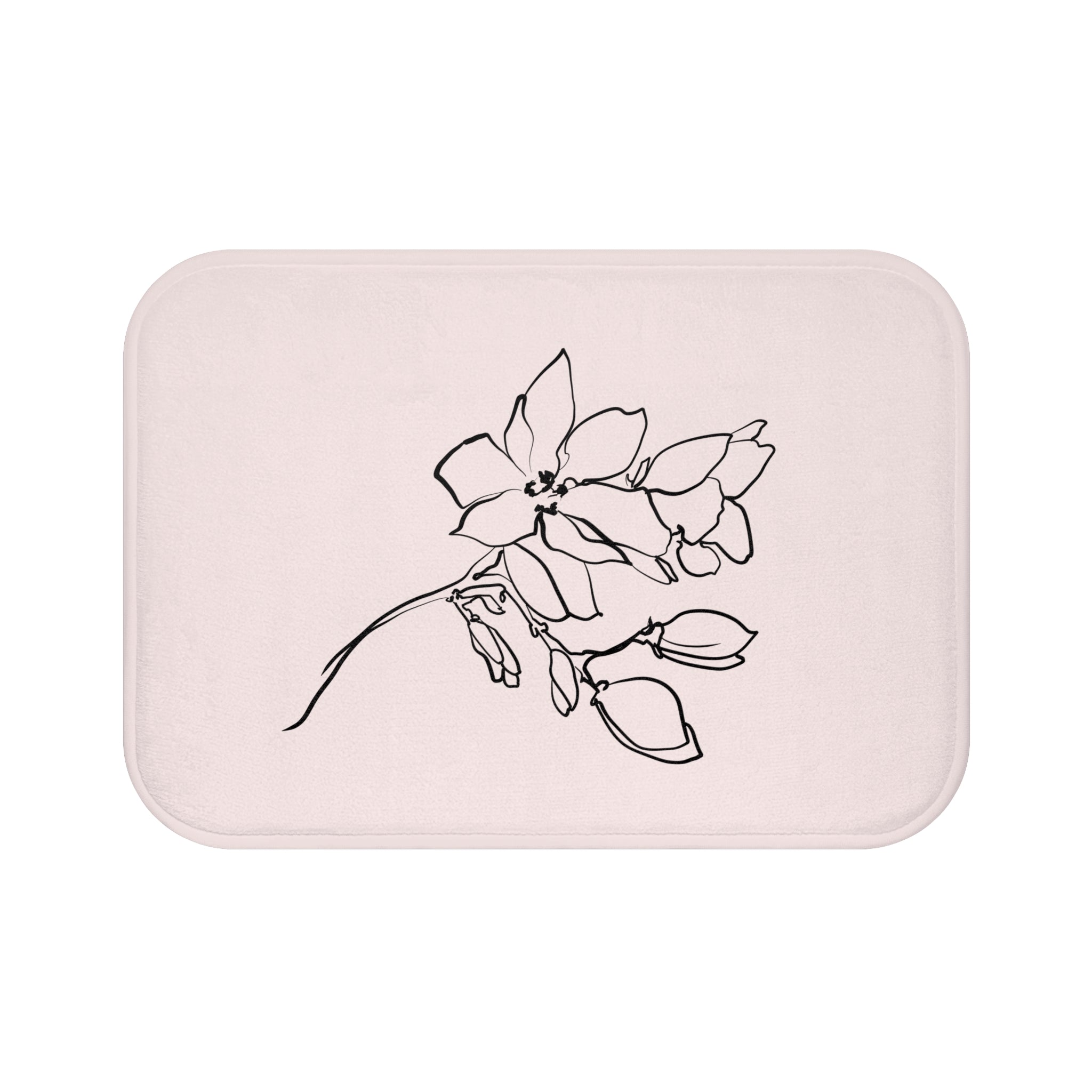 Floral Bath Mat | Pink Black Line Art Kitchen Mat