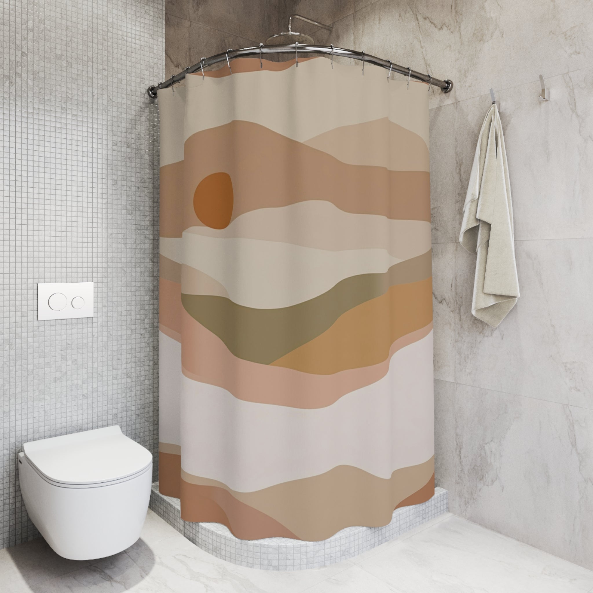 Boho Sun Shower Curtain | Neutral Beige Cream Mountain