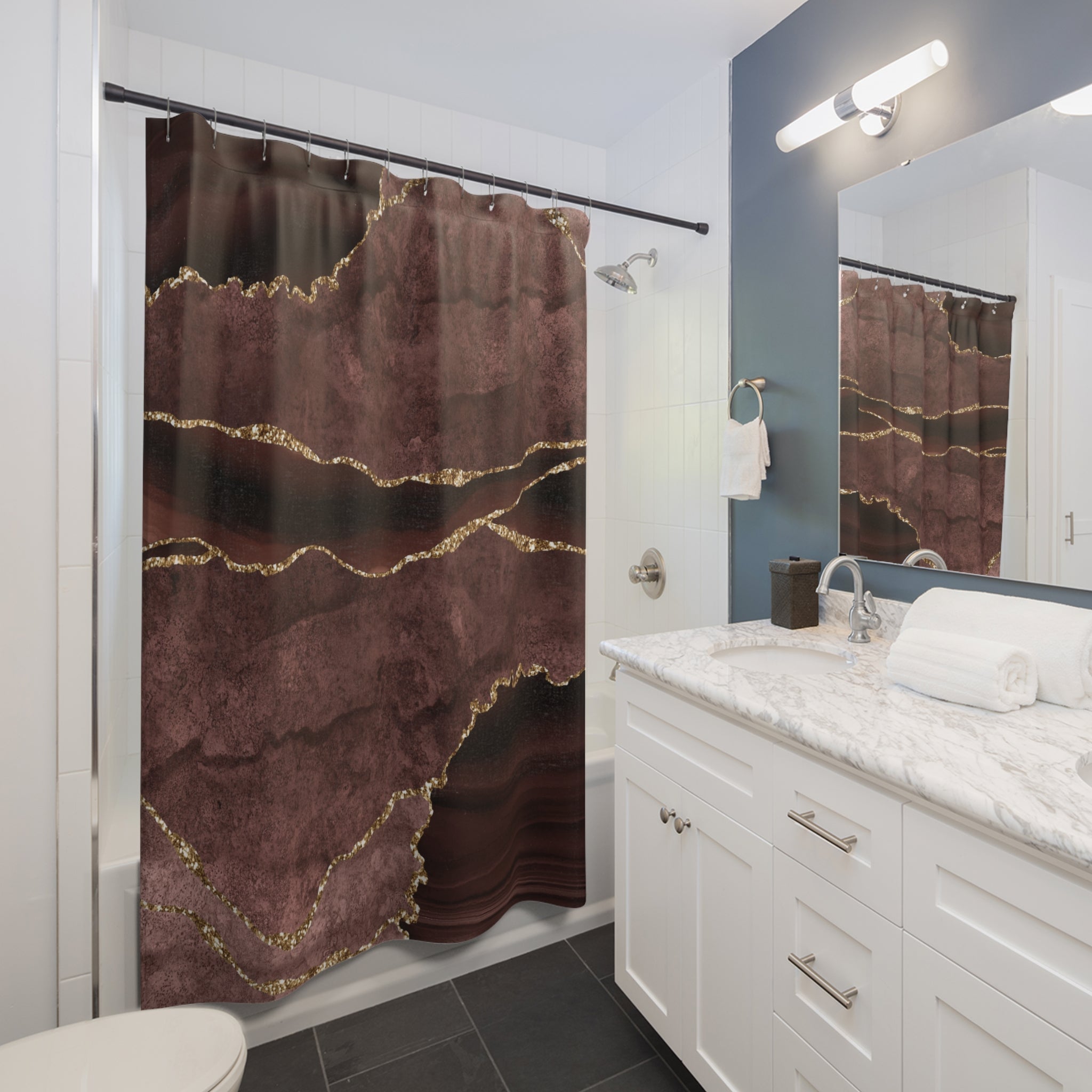 Retro Shower Curtain | Chestnut Brown Marble Print