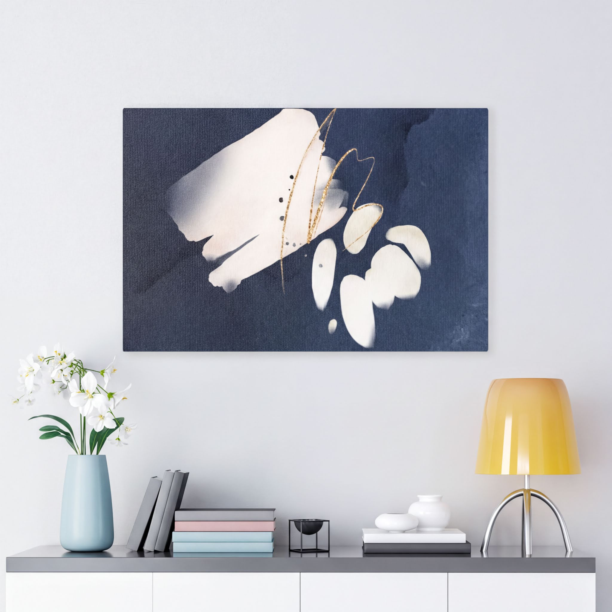 Navy blue, cream and white abstract wall canvas art
