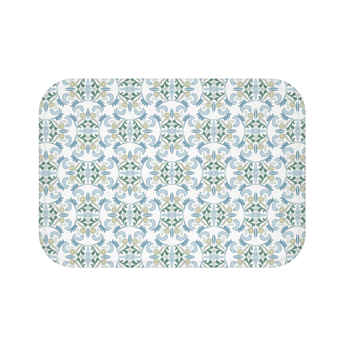 Blue Sage Mediterranean Tile Bath Mat, Boho Bathroom Rug