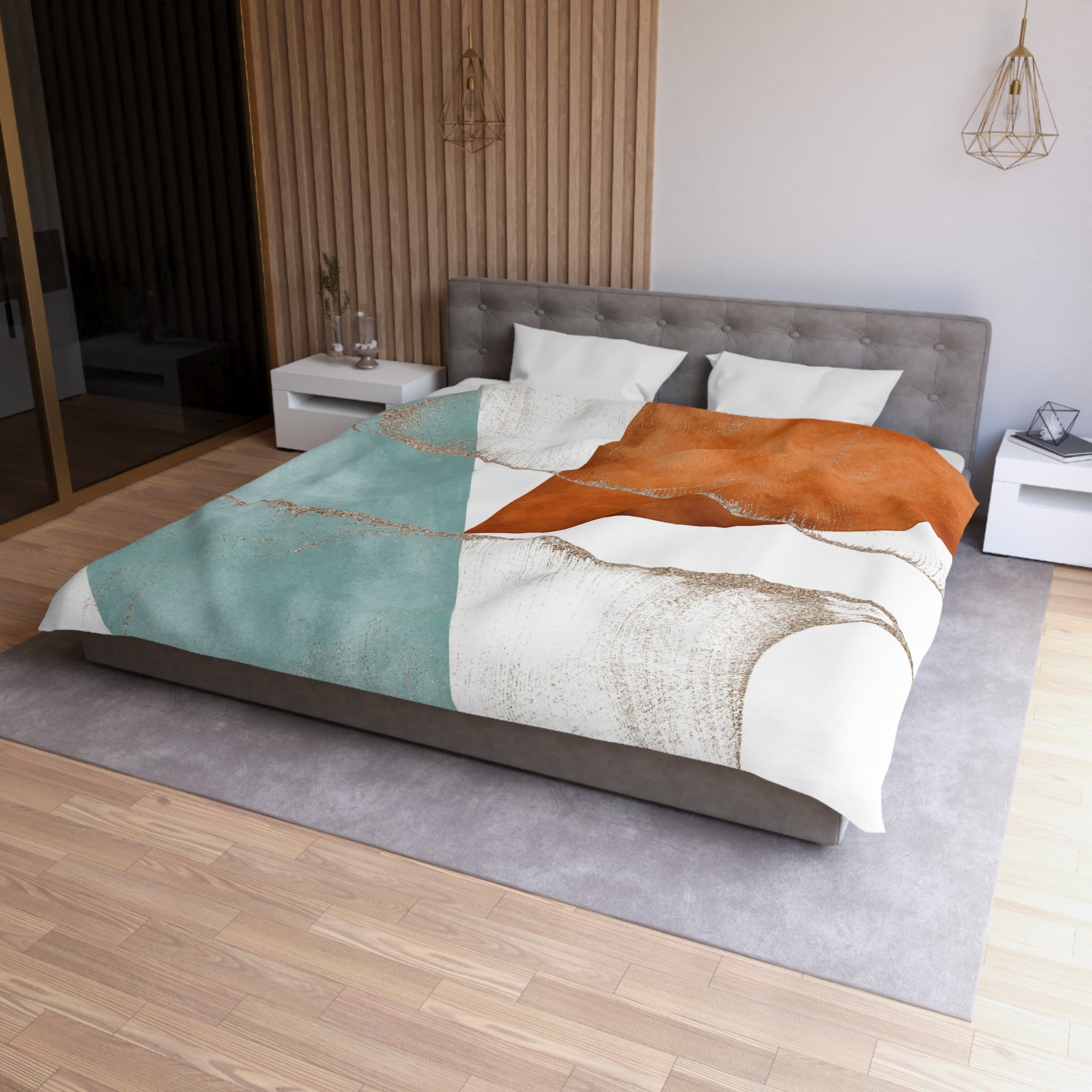 Abstract Duvet Cover | Burnt Orange, Powder Blue, White Geometric | Bedroom Decor