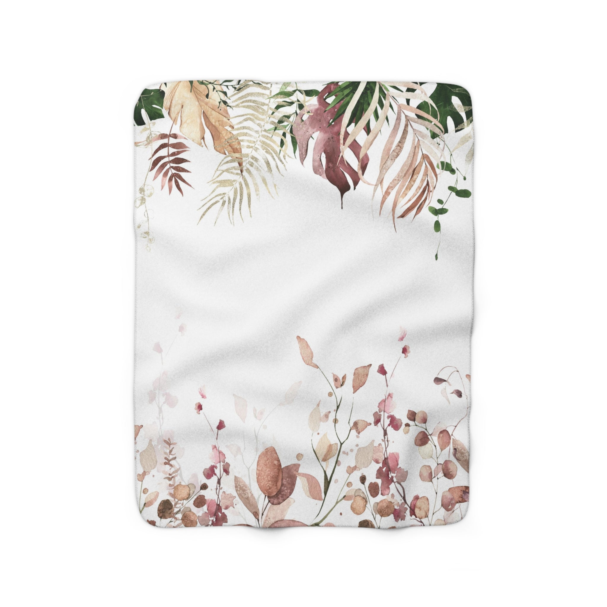 Floral Boho Comfy Blanket | White Beige Leaves