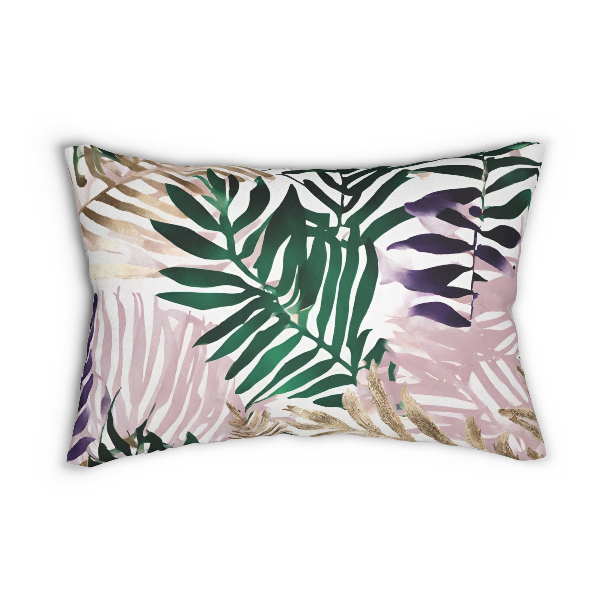 Emerald green and pink floral lumbar pillow