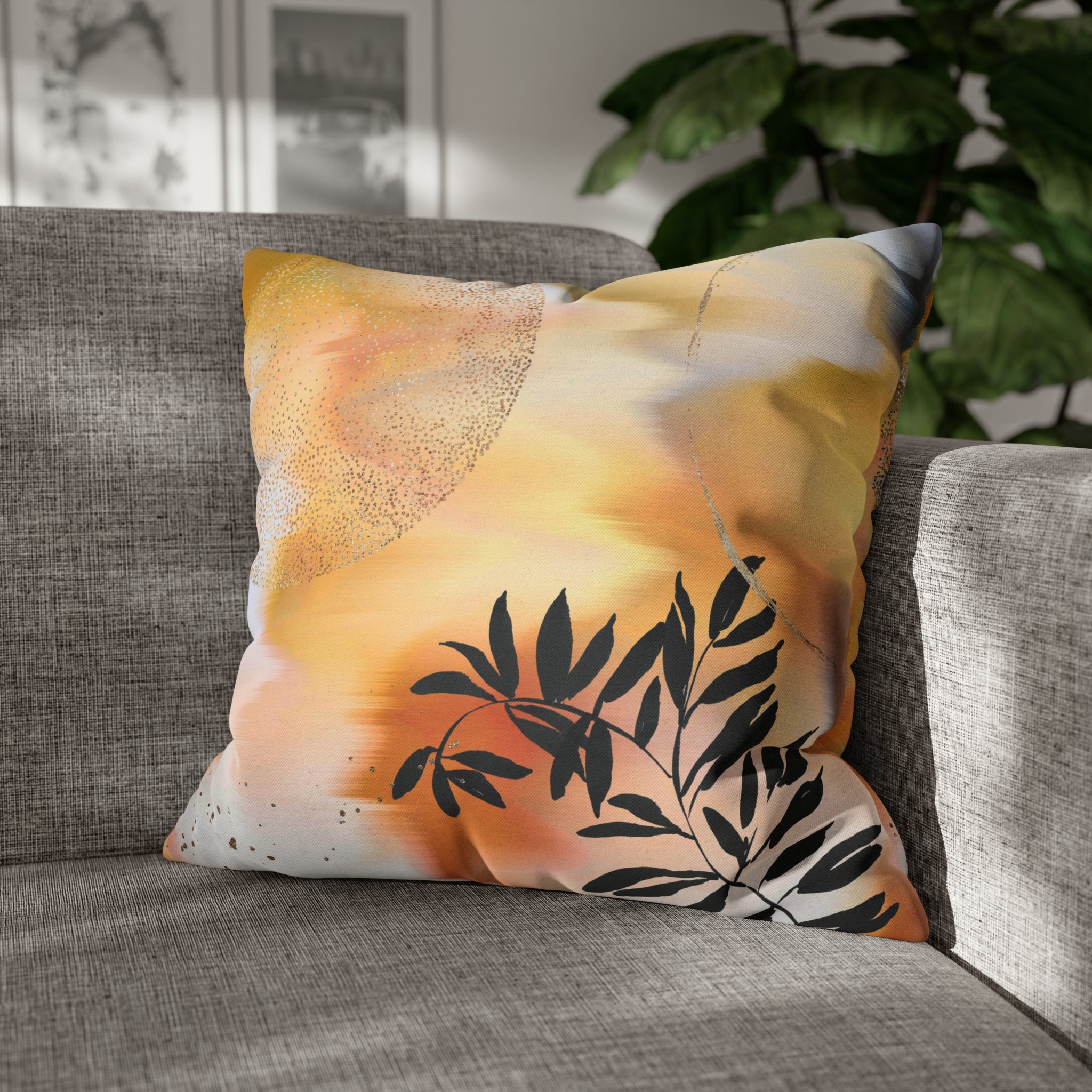 Abstract Pillow Cover | Yellow Orange Black Ombre Floral