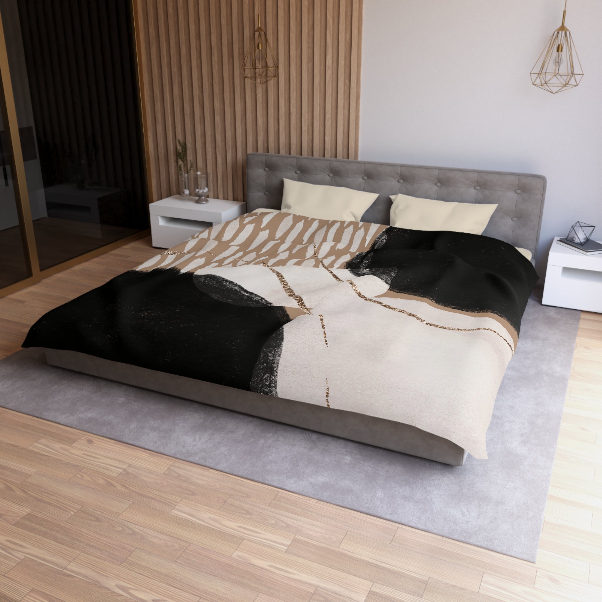 Abstract Duvet Cover | Black, Beige, Blush Ivory | Bedroom Decor