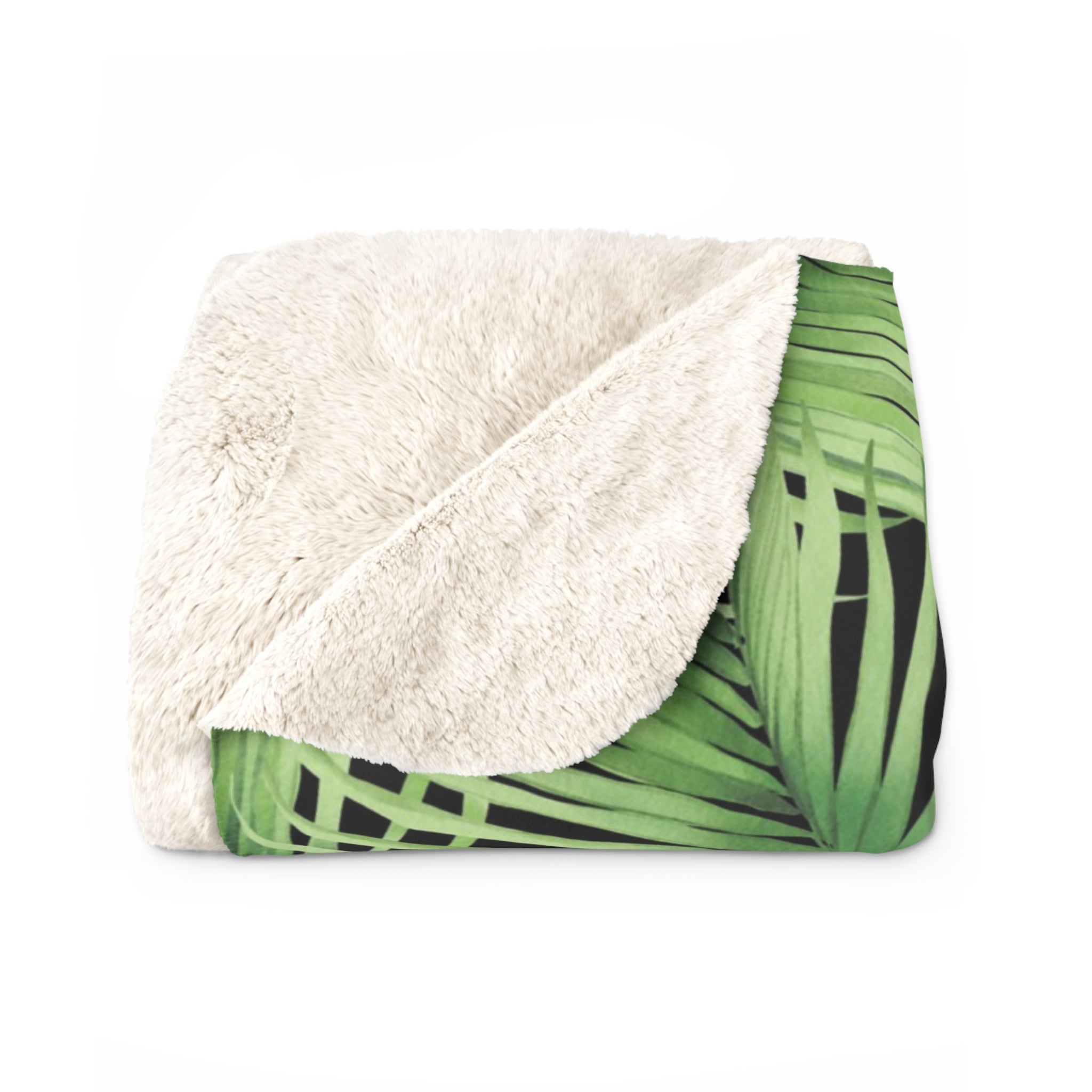 Floral Throw Blanket | Jungle Green Black Palm Leaves