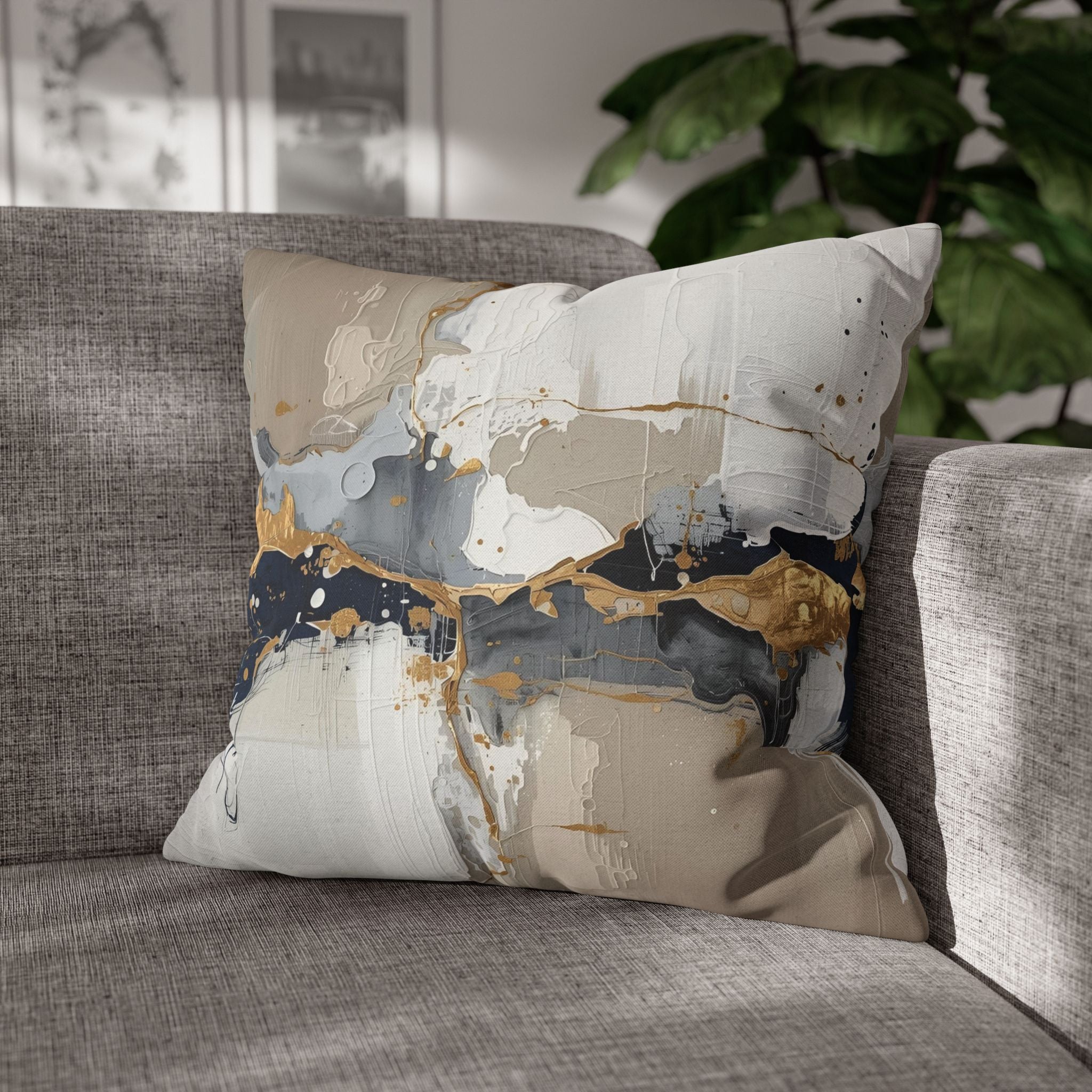 Abstract Pillow Cover | Blue Beige White Pillowcase