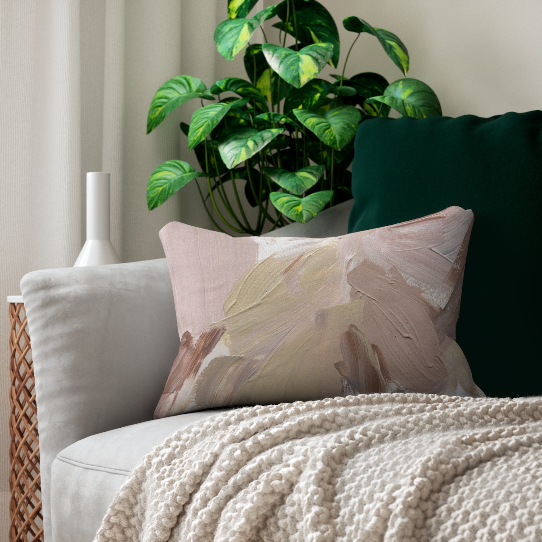 Pastel Blush Pink Lumbar Pillow | Decorative Couch & Bedroom