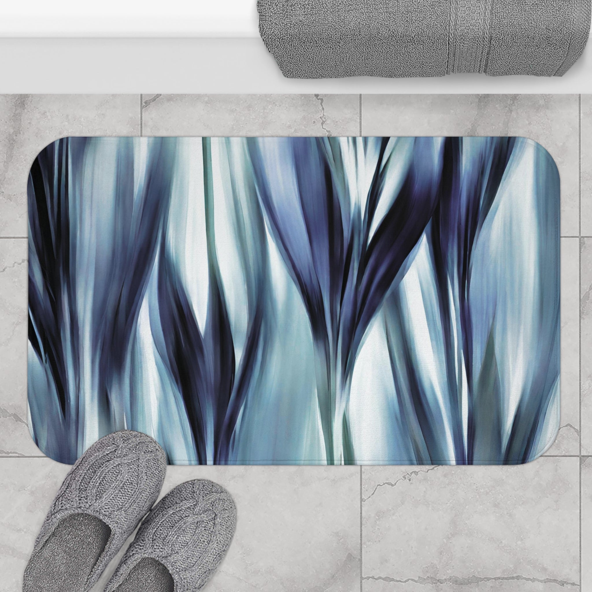 Abstract Bath, Kitchen Mat | Navy, Pale Teal Blue