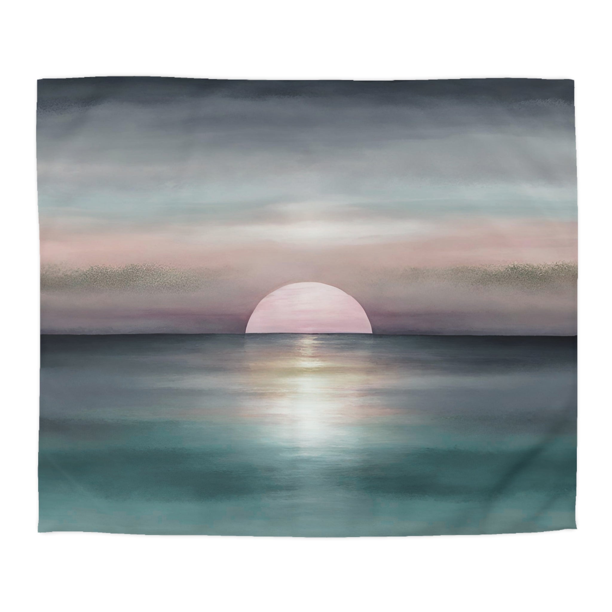 Abstract Ocean Duvet Pillow Cover Set | Teal Green Blue, Pink Sun