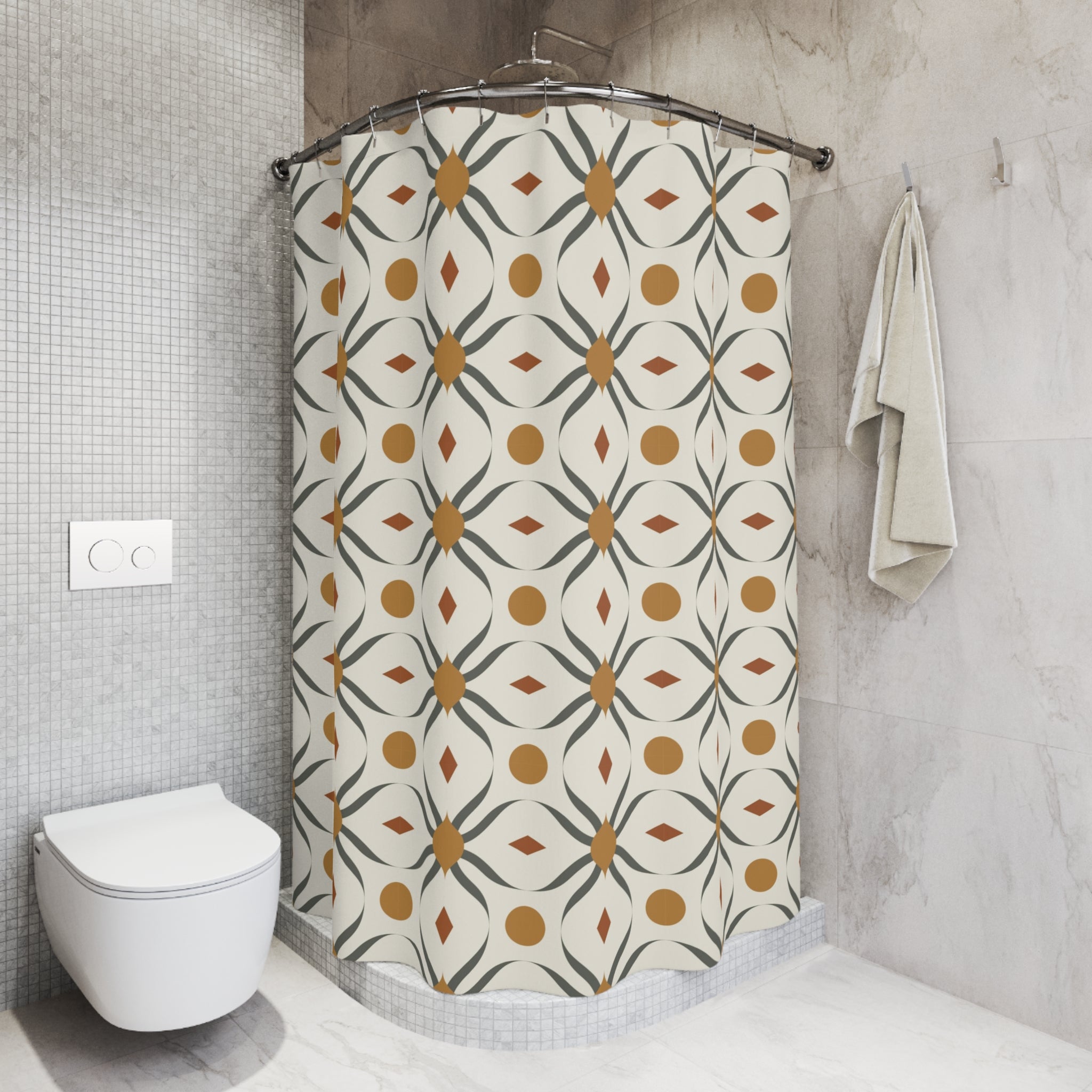 Boho Shower Curtain | Abstract Floral, Retro Beige Green