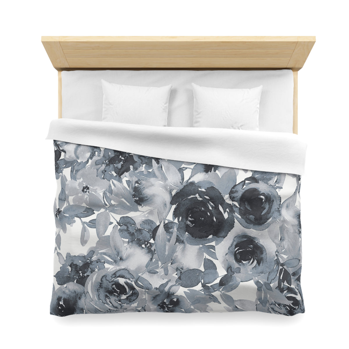 Slate Grey Watercolor Rose Duvet Cover | Charcoal Blue Floral Bedding