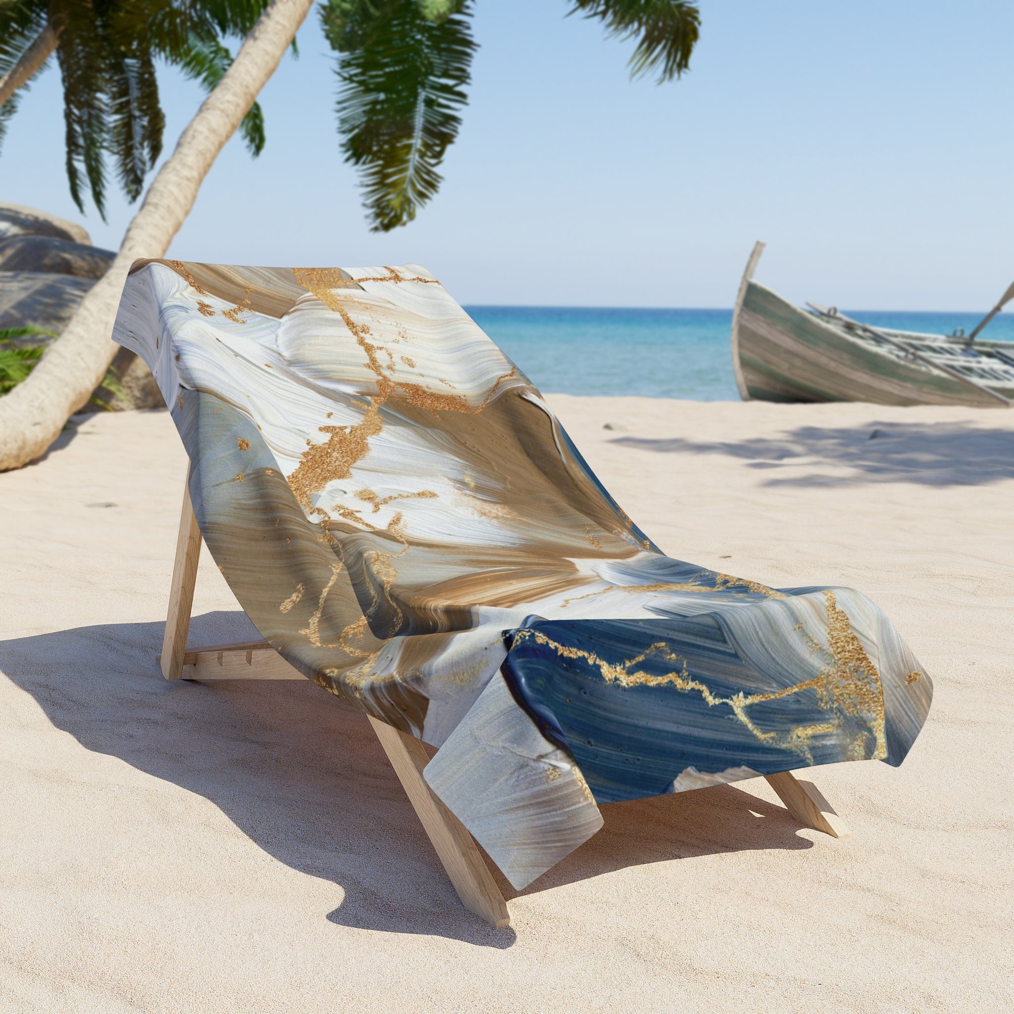 Abstract Boho Bath Beach Towel | Beige Brown, Pale Blue