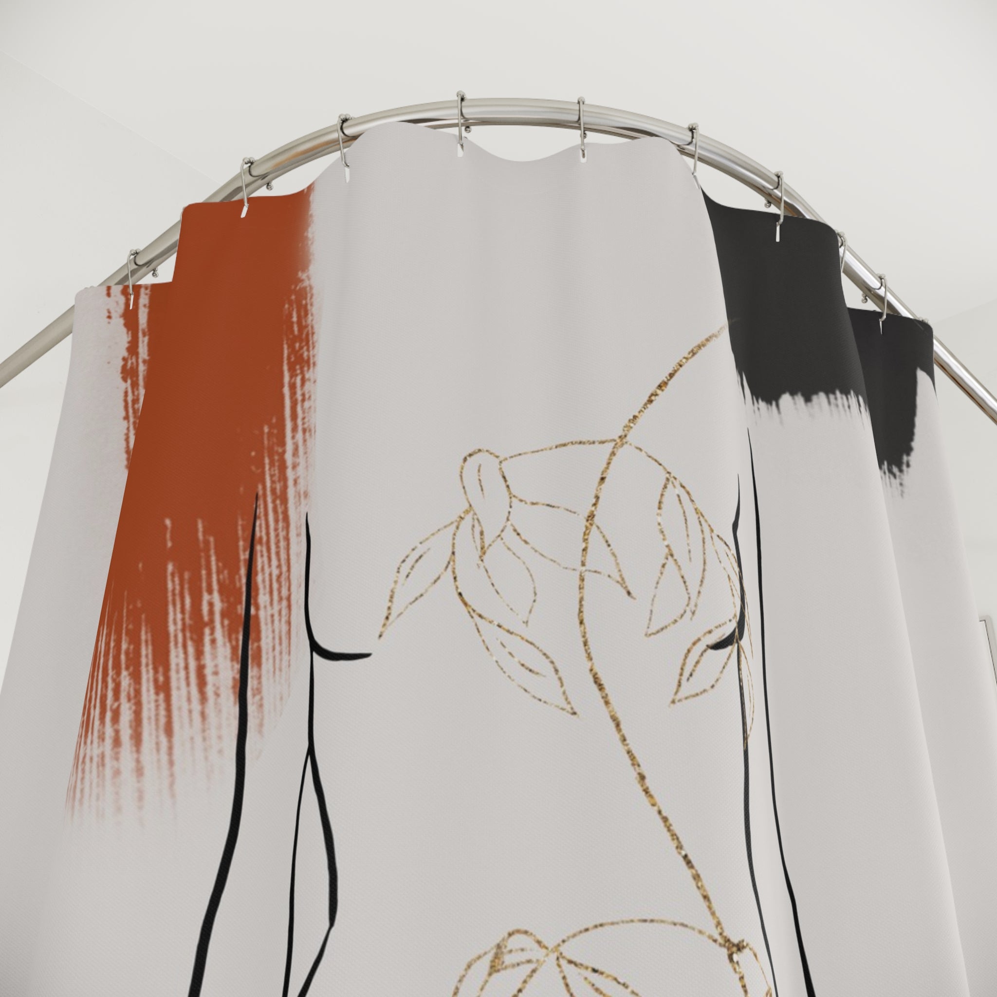 Boho Shower Curtain | Black Line Art Female Silhouette