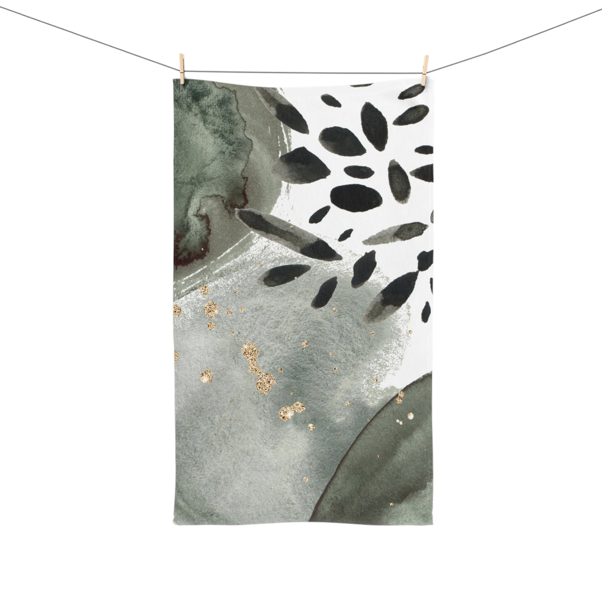 Abstract Boho Kitchen, Bath Hand Towel | White Sage Green Gray