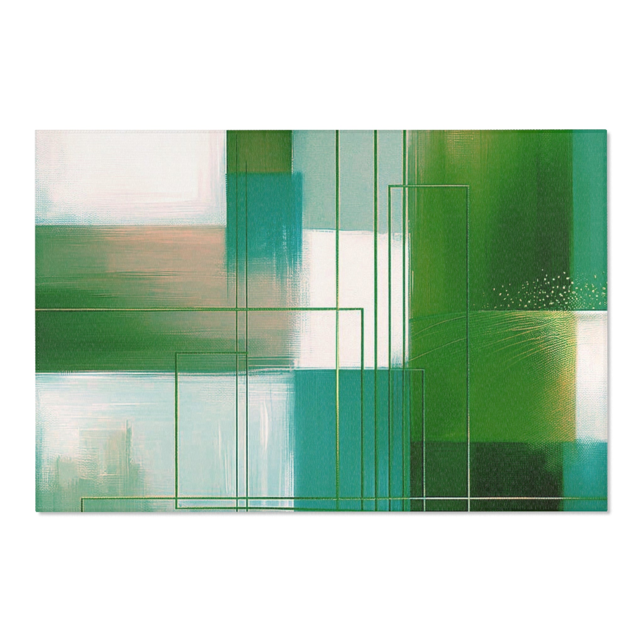 Abstract Large Area Rug | Teal Emerald Green White, Geometric