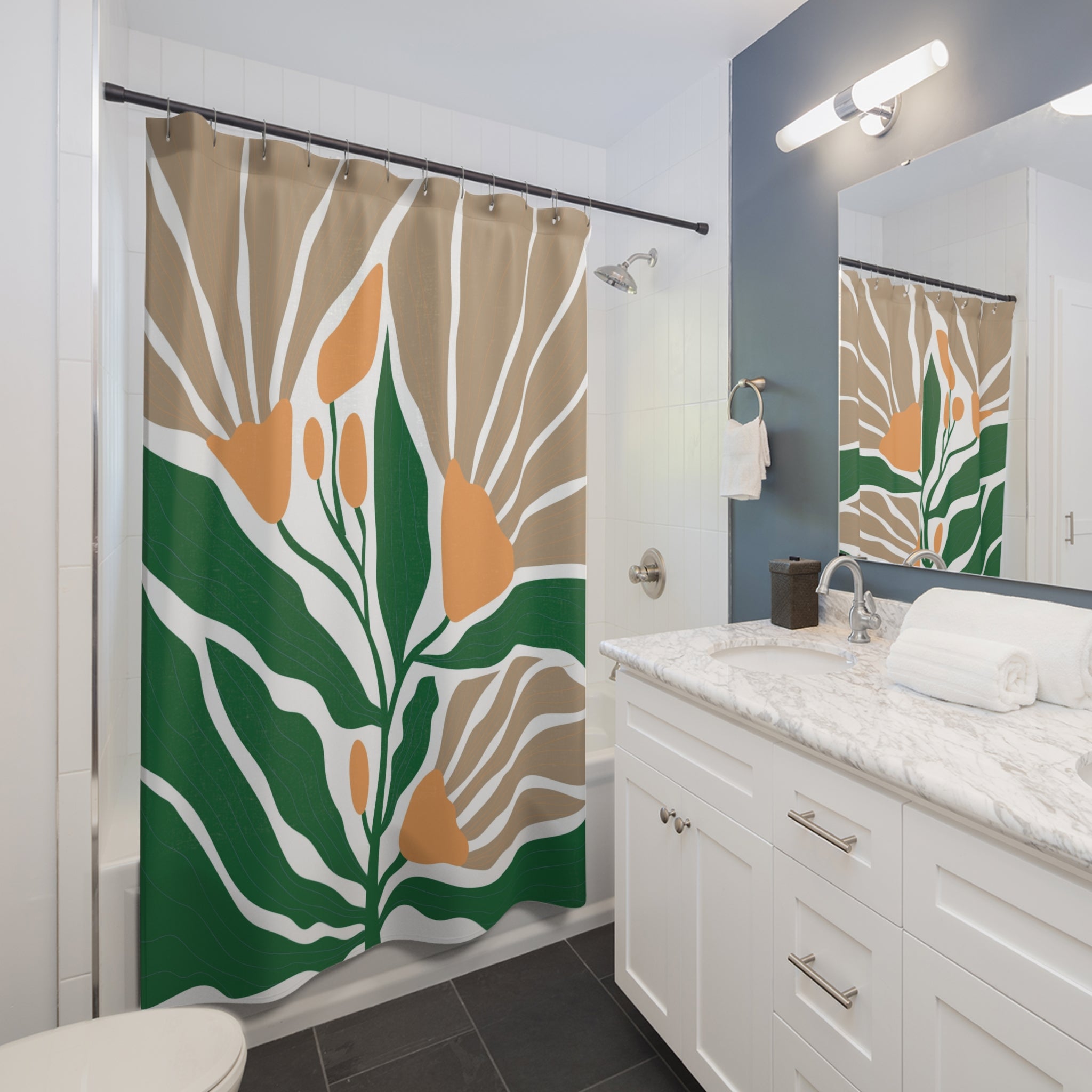 Matisse Boho Shower Curtain | Abstract Floral Taupe Green