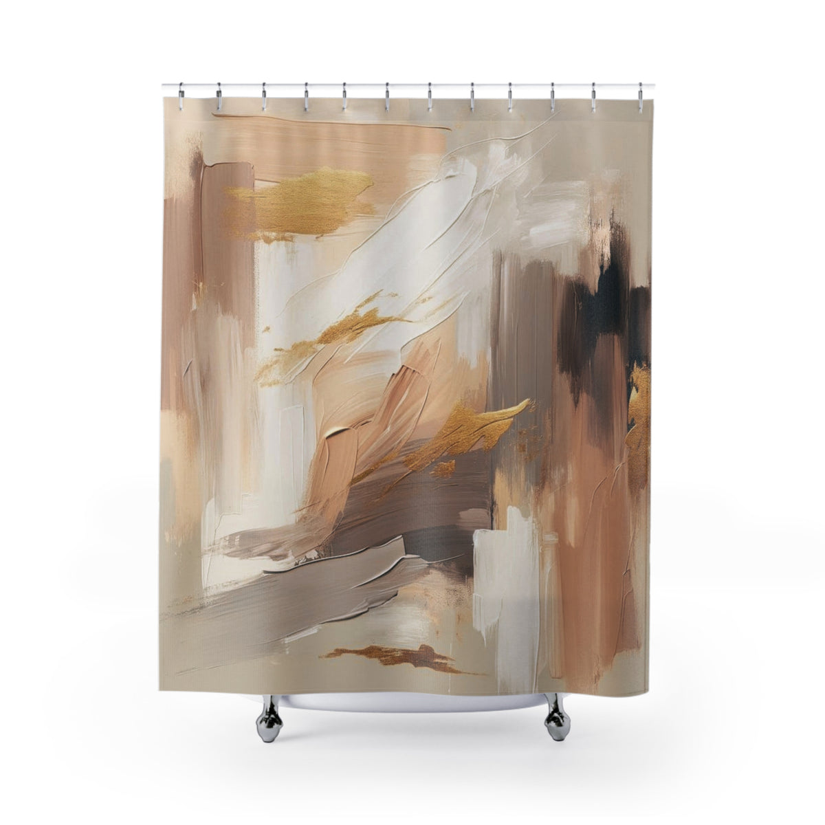 an abstract painting with a mix of brown, beige, and gold colors, creating a warm and earthy atmosphere.