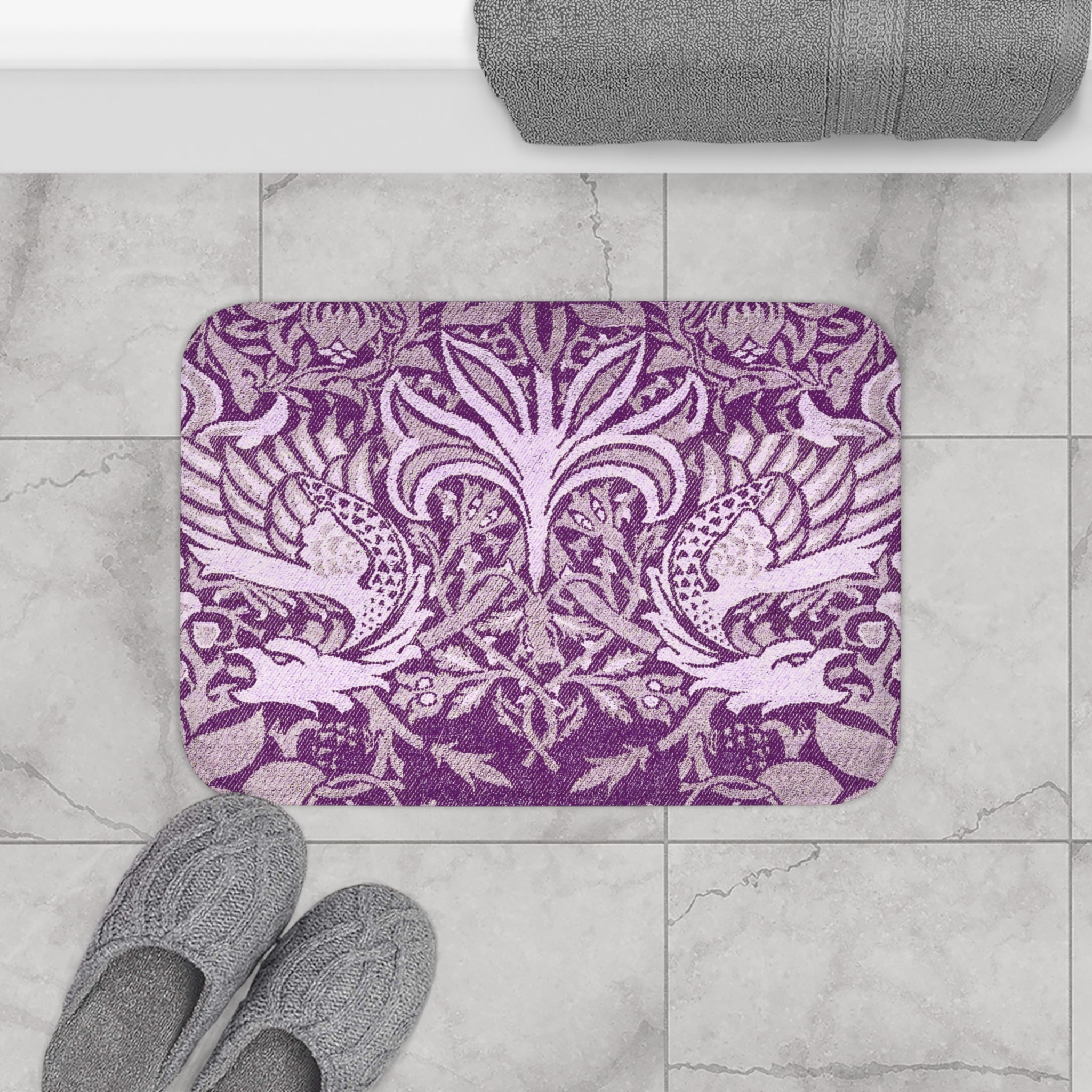Abstract Bath Mat | Vintage Purple Pink Whimsy Kitchen Mat