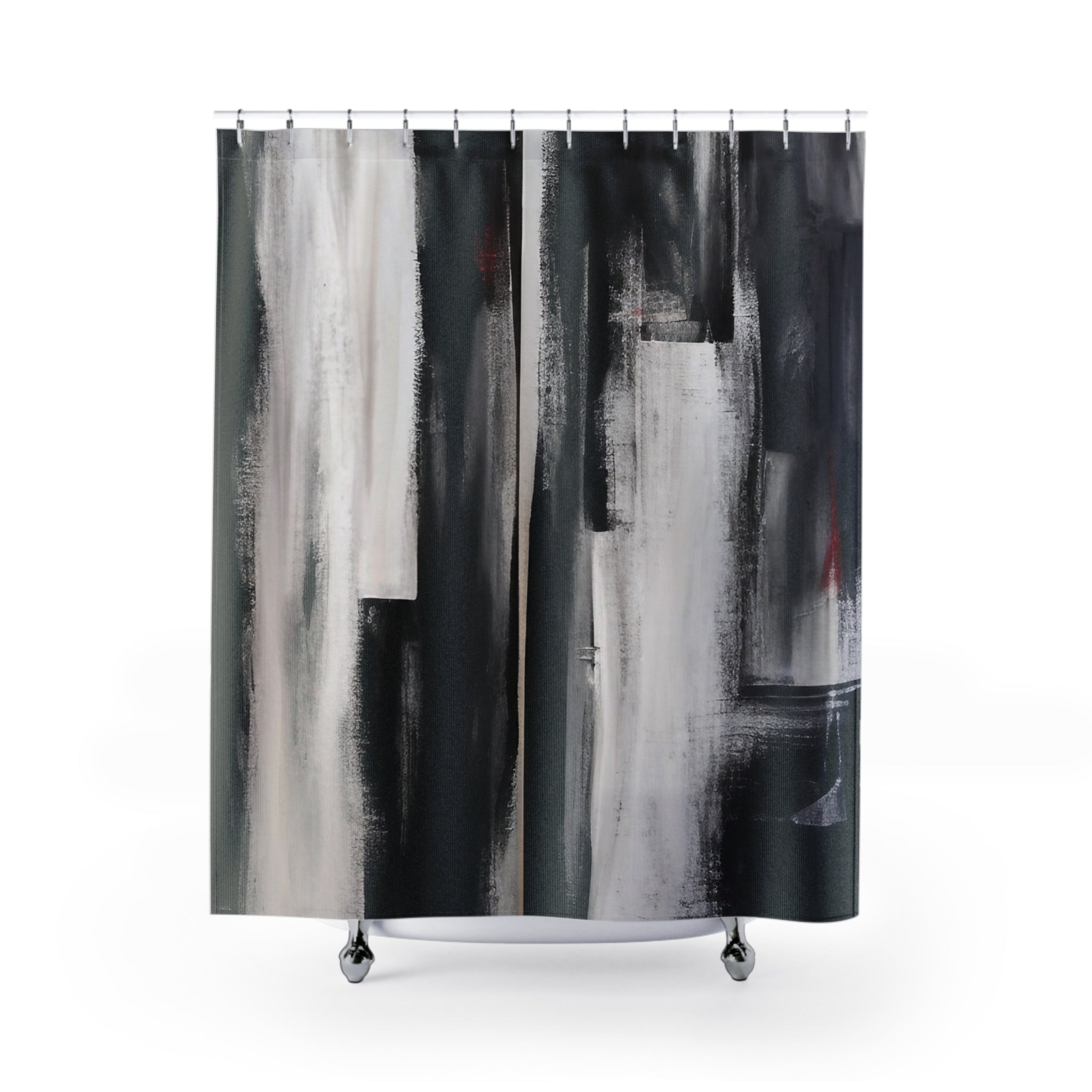Boho Abstract Shower Curtain | Black White Watercolor