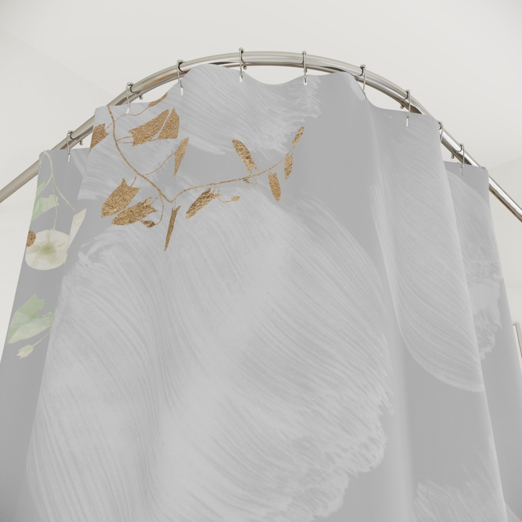 Grey Floral Shower Curtain | Sage Green Leaves