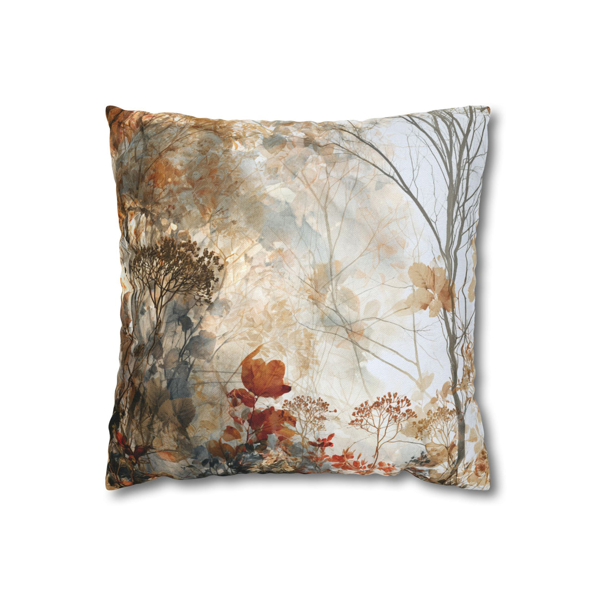 Misty Forest Pillow Cover | Terracotta Beige Autumn Trees Pillowcase