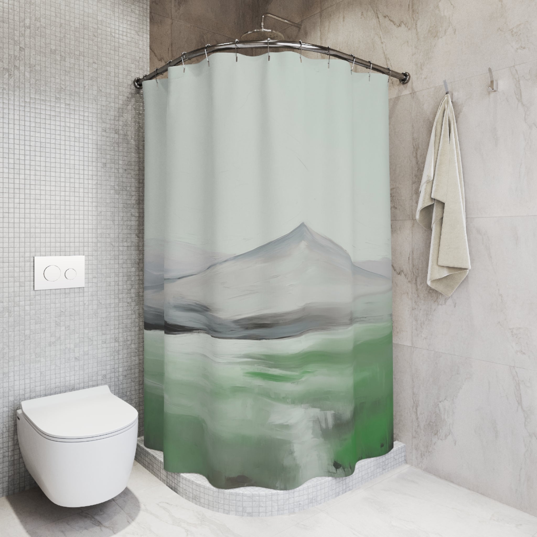Boho Shower Curtain | Sage Green Landscape Fabric Curtain