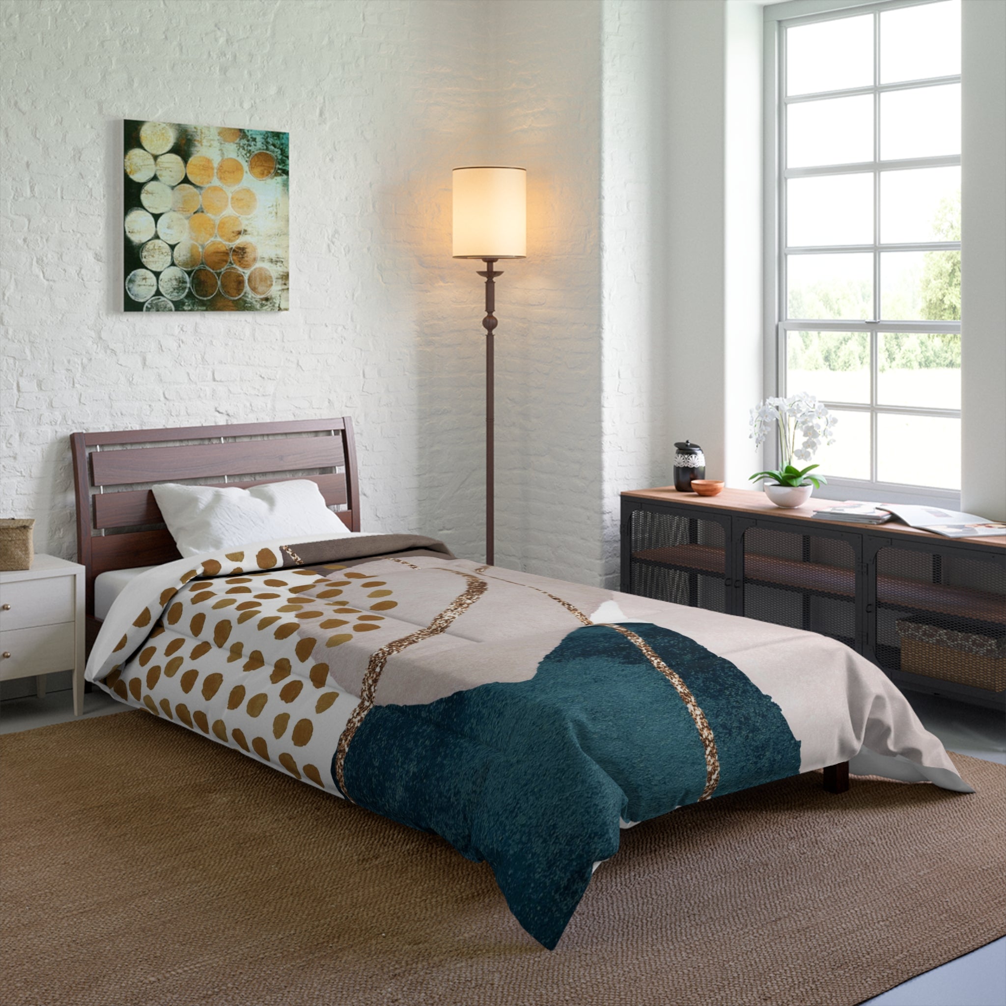 Abstract Bedding Comforter | Modern Brown Navy, Blush