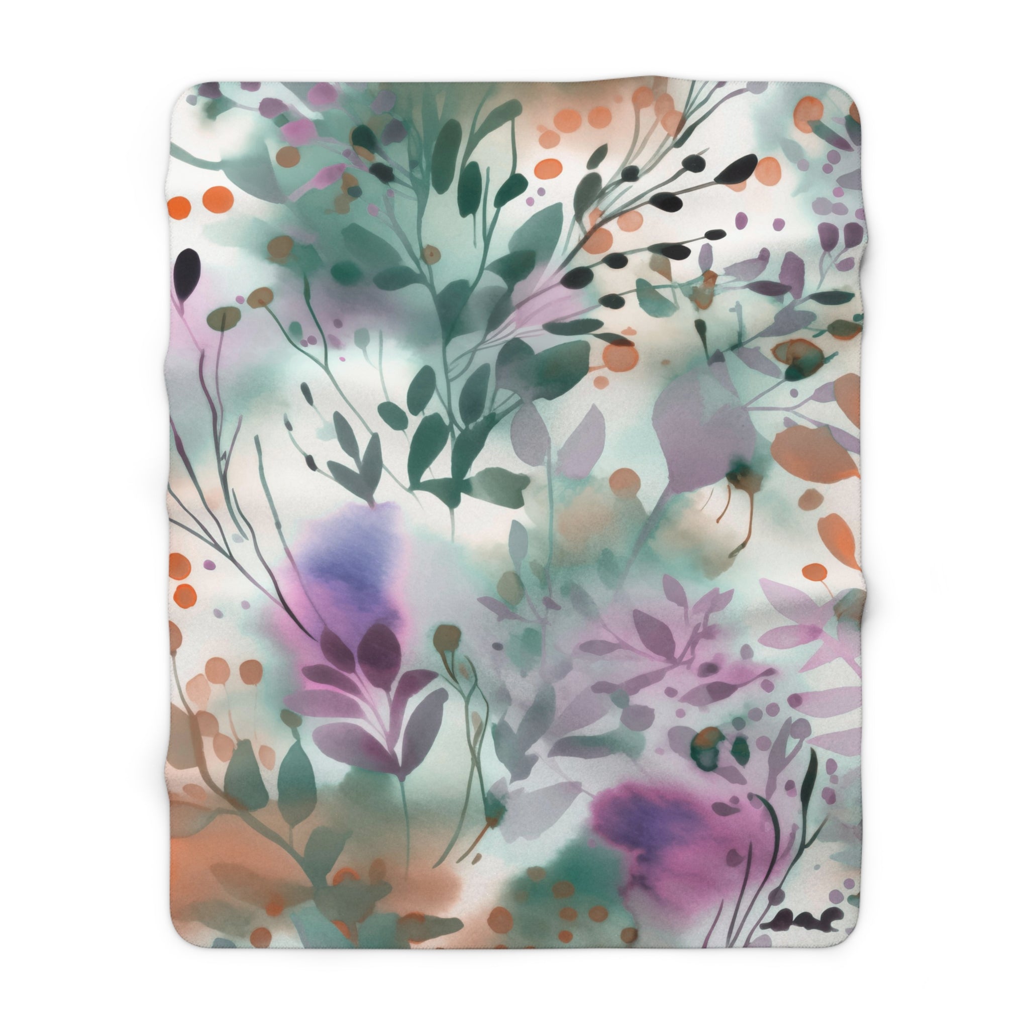 Abstract Floral Throw Blanket | Green Lilac Watercolor