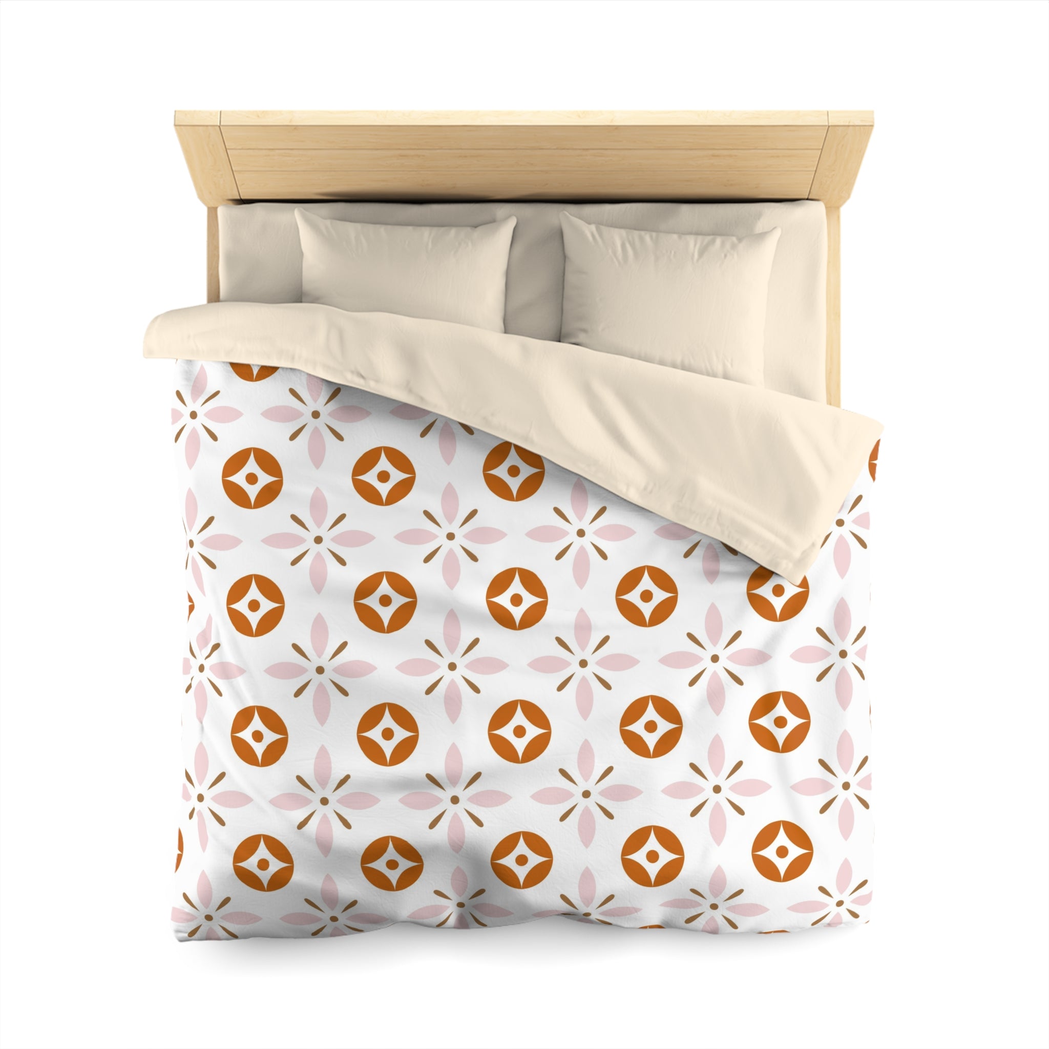 Retro Duvet Cover | Vintage Art Deco, Nouveau Pink, Orange White | Bedroom Decor