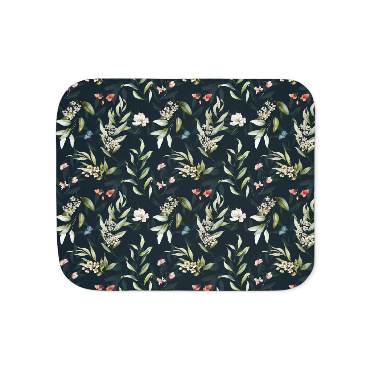 Navy Blue Wildflower Sherpa Blanket | Sage Coral Floral Throw