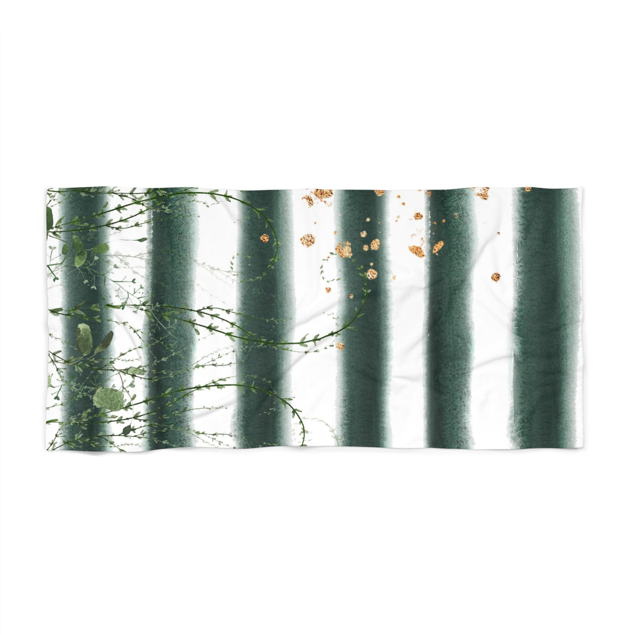 Floral Bath Beach Towel | White Sage Green Vine Leaves