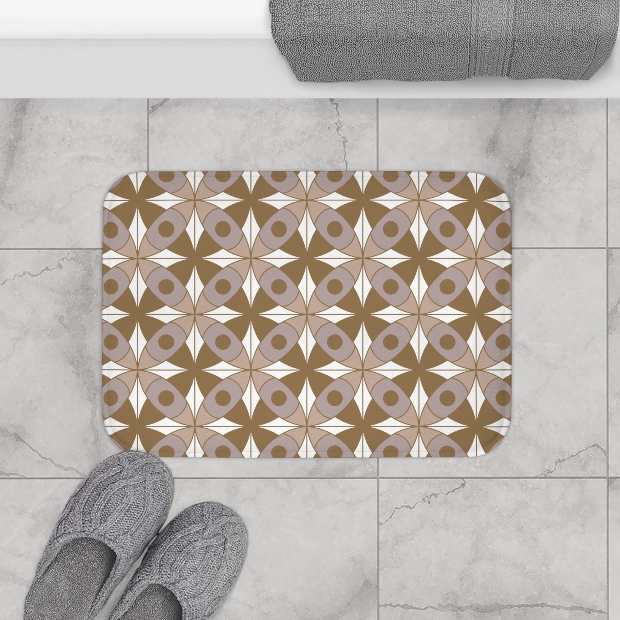 Retro Bath, Kitchen Mat | Vintage Art Deco, Nouveau Taupe Beige, Grey