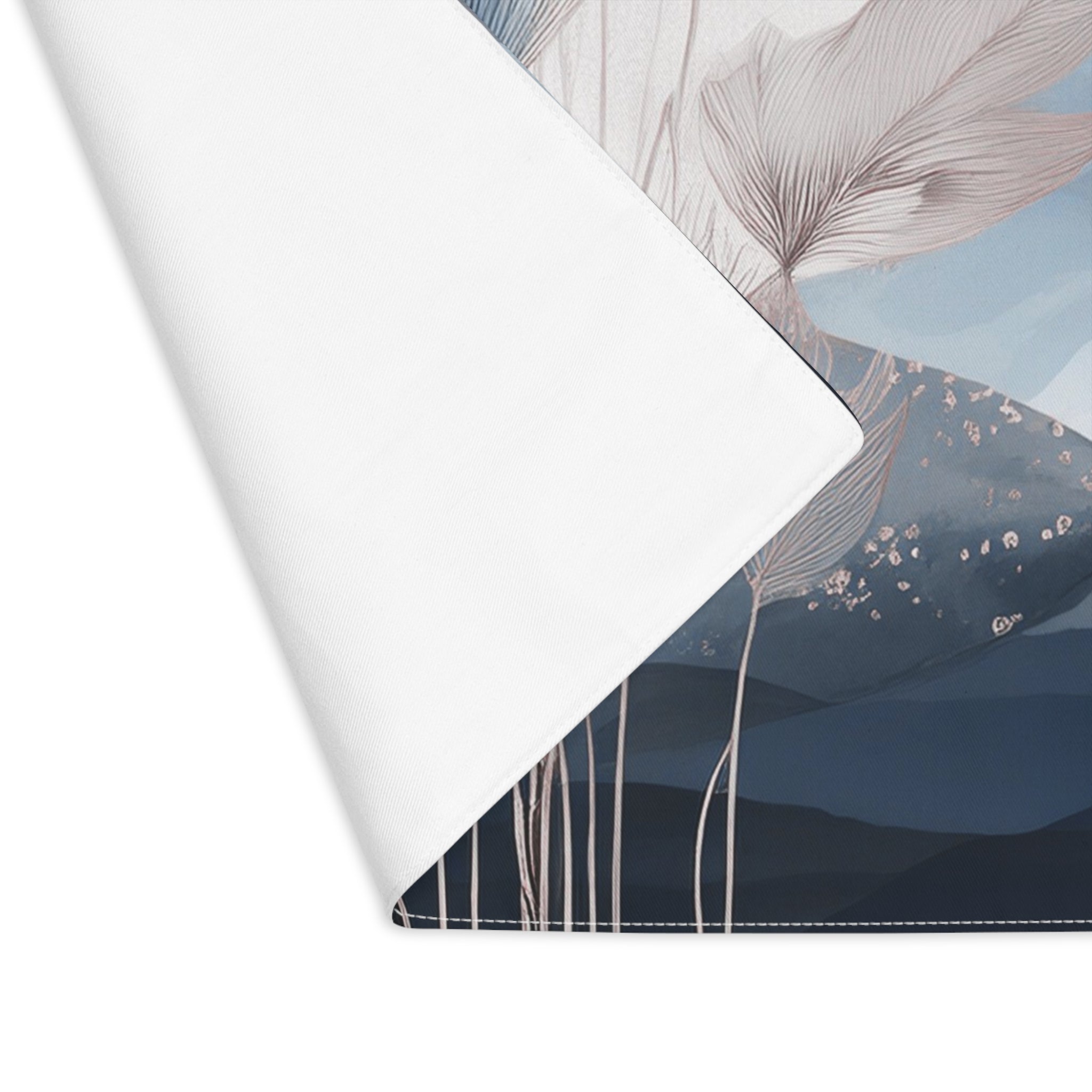 Placemat - Floral Dining Table Placemats, Navy Blue White, Beige Leaves