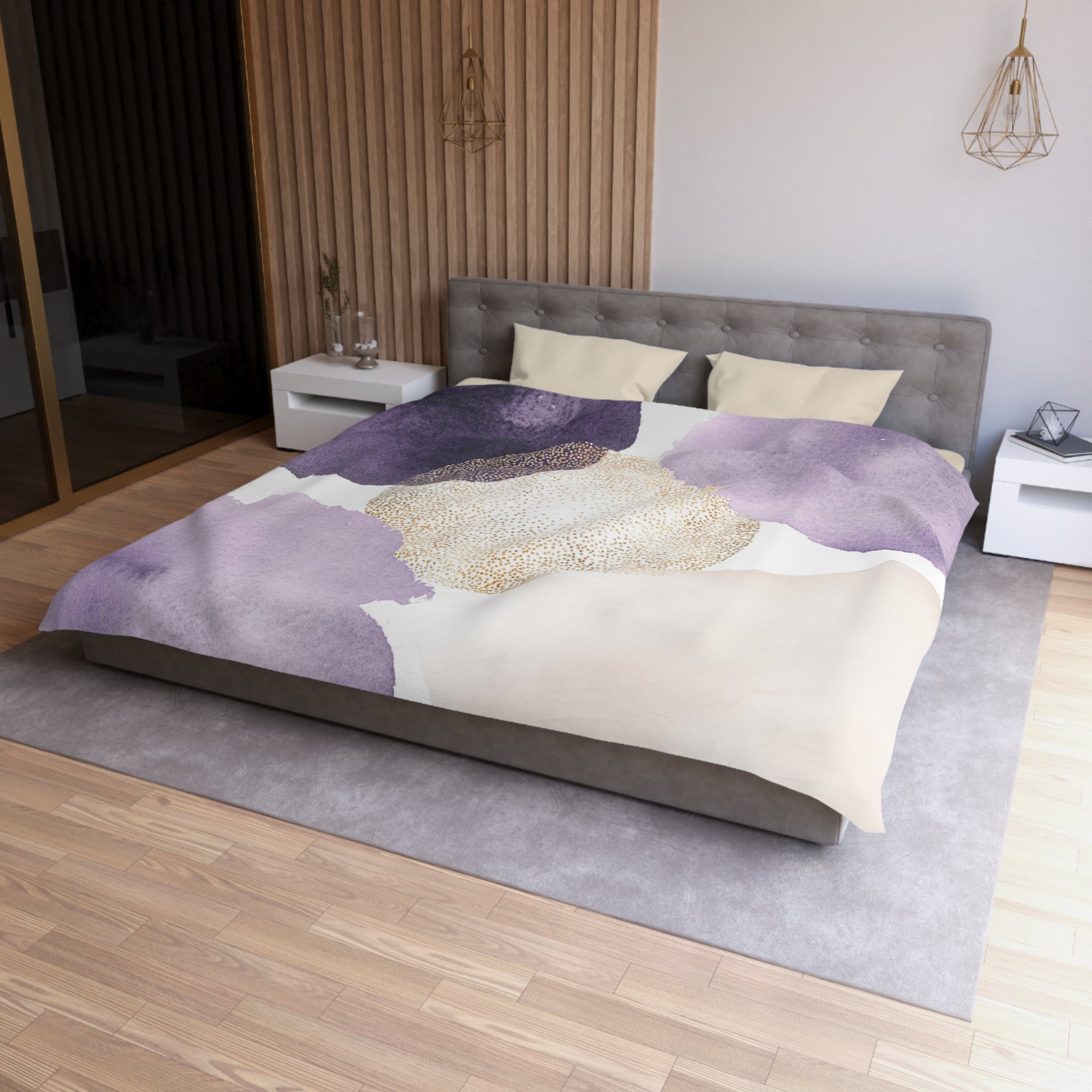 Abstract Duvet Cover | White Lavender Purple Lilac White Gold | Bedroom Decor