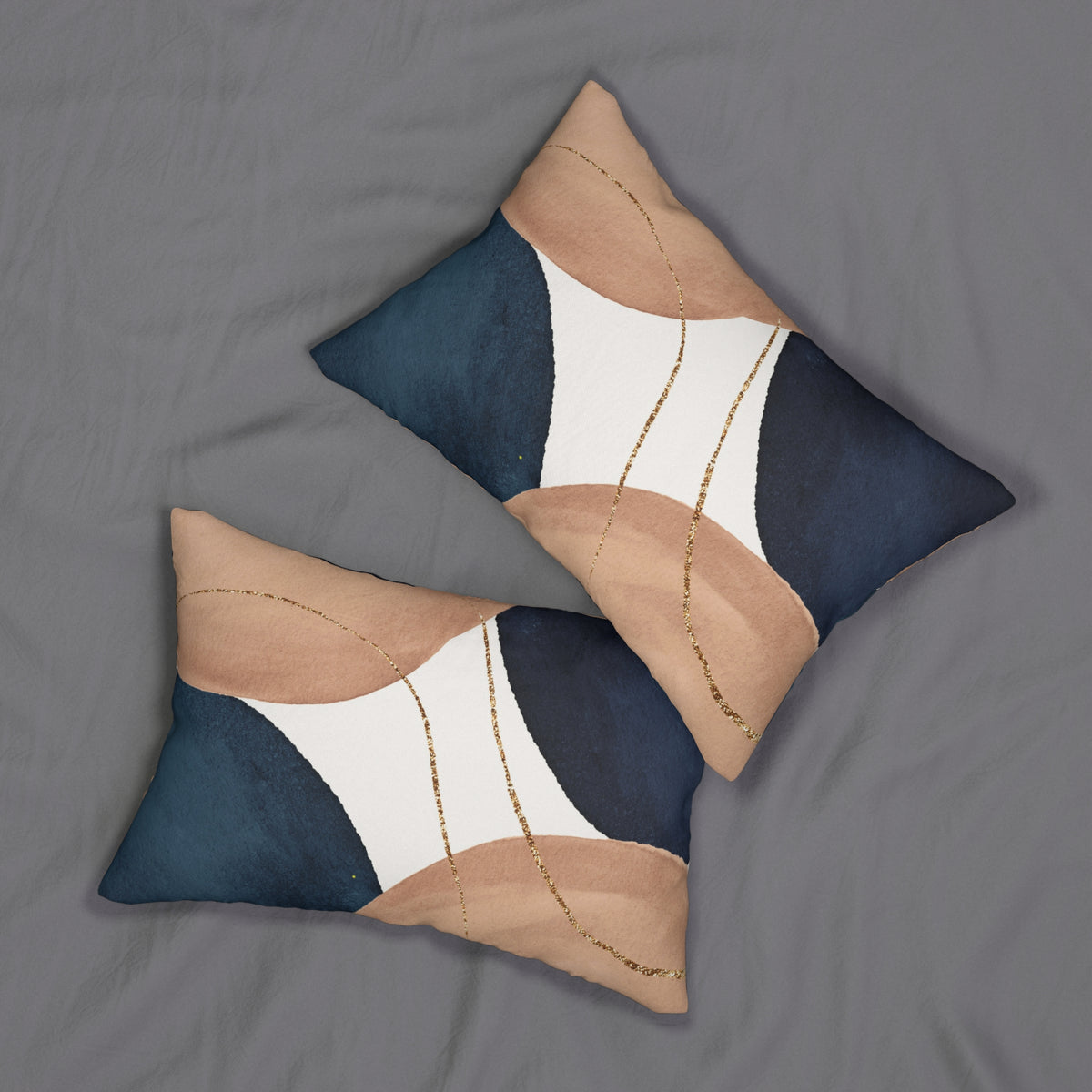 Navy and Sand Mid Century Modern Lumbar Pillow