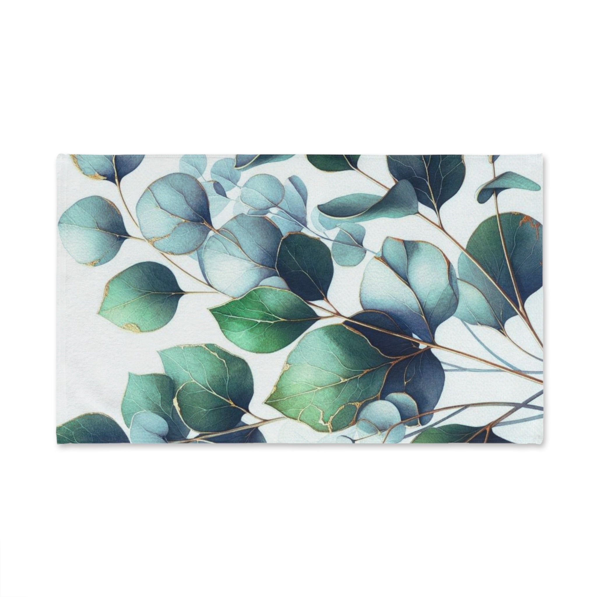 Floral Kitchen, Bath Hand Towel | Forest Green, Blue Eucalyptus Leaves