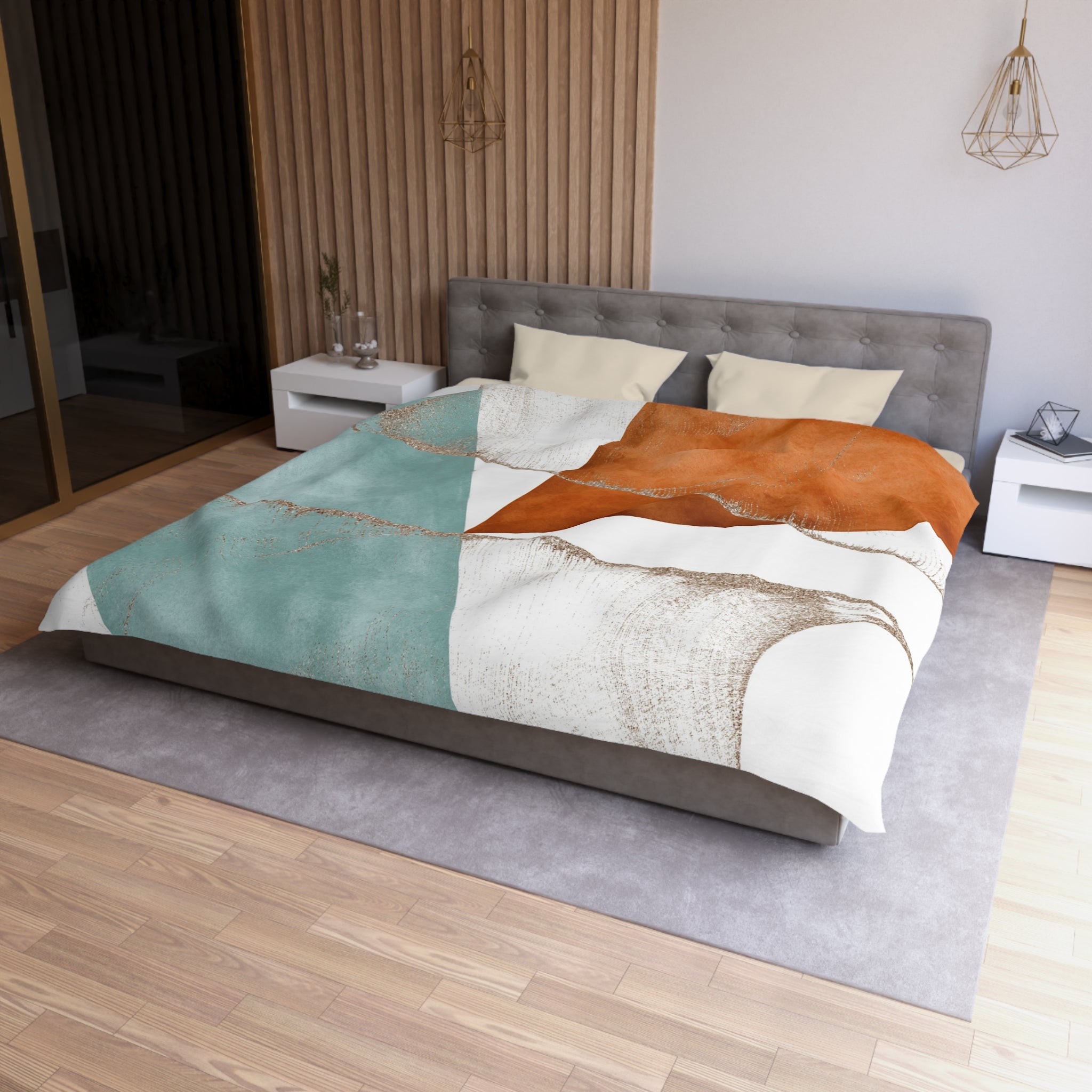 Abstract Duvet Cover | Burnt Orange, Powder Blue, White Geometric | Bedroom Decor