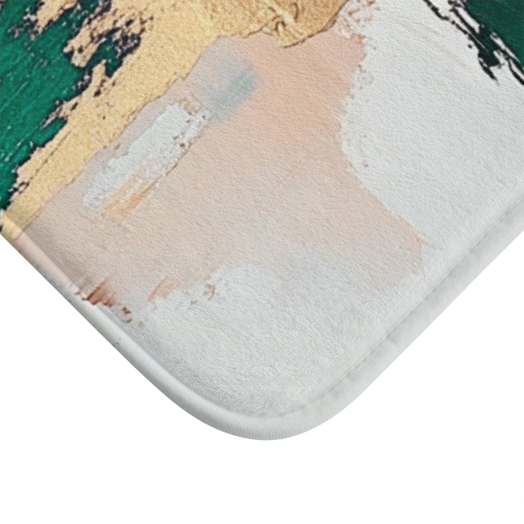 Abstract Bath Mat | Green White, Muted Gold Beige Kitchen Mat
