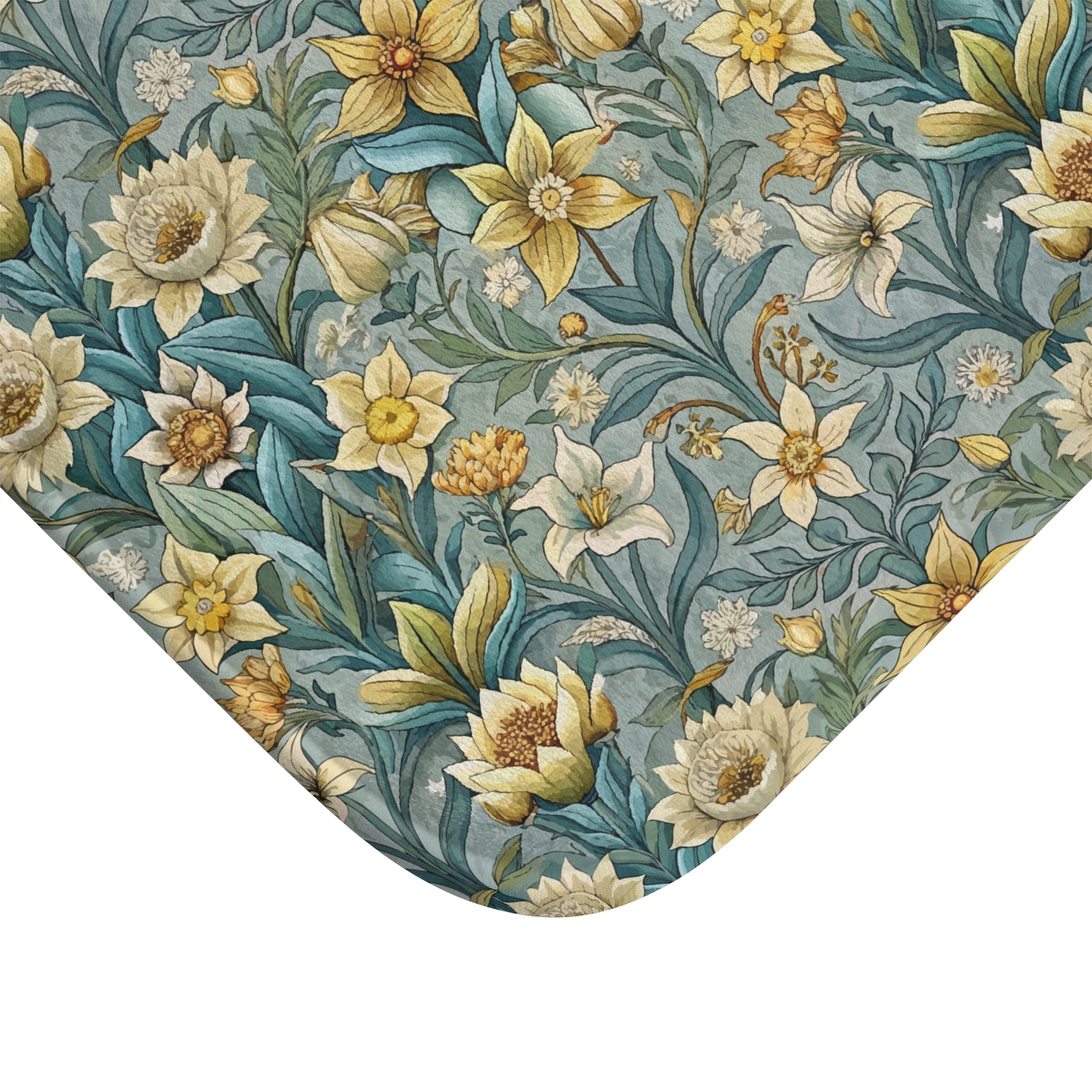 Floral Bath Mat | Vintage Blue Yellow Garden Kitchen Mat