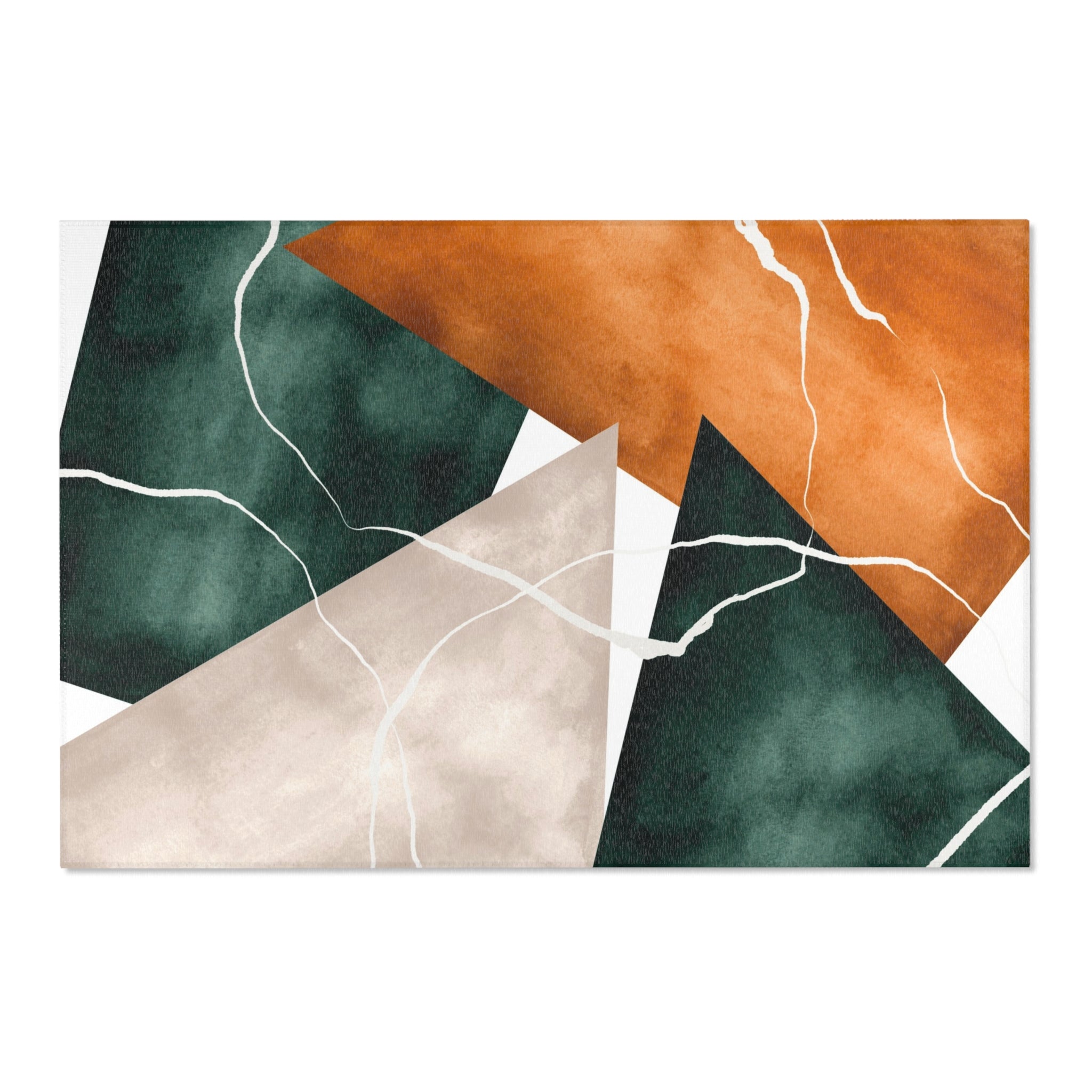 Abstract Area Rug | Geometric Watercolor, Green Orange Blush