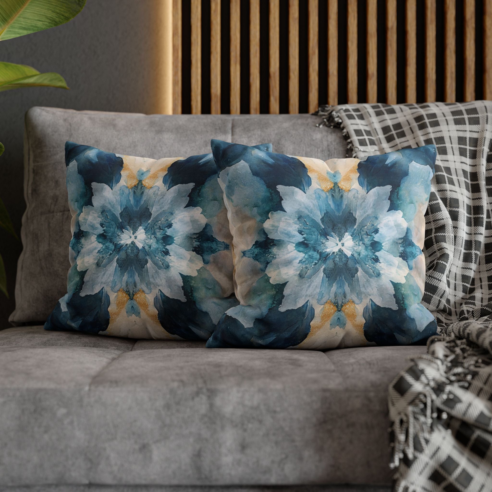 Mirrored Art Throw Pillow Cover | Kleidoscope Blue Beige