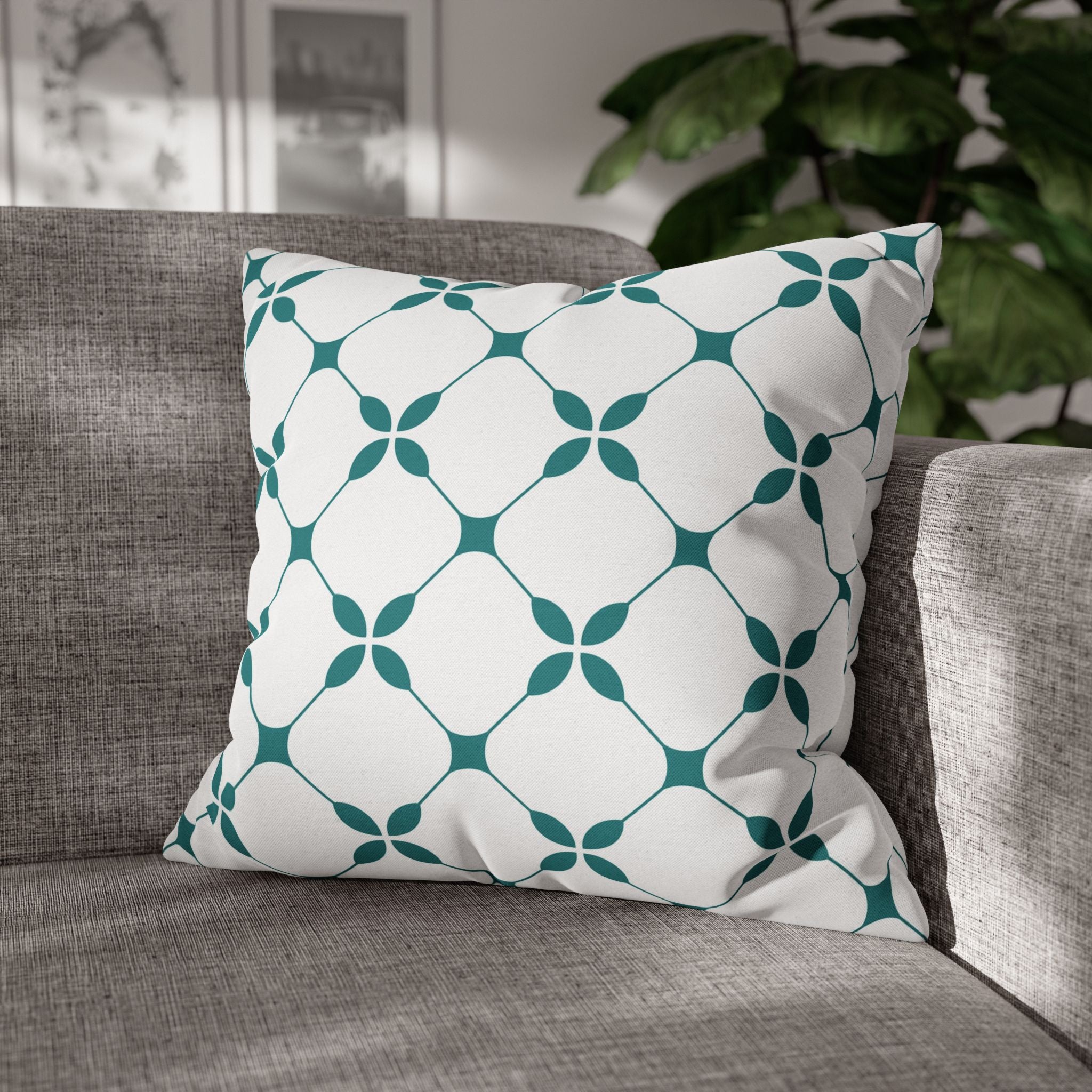 Abstract Pillow Cover | White Teal Minimalist Geometric