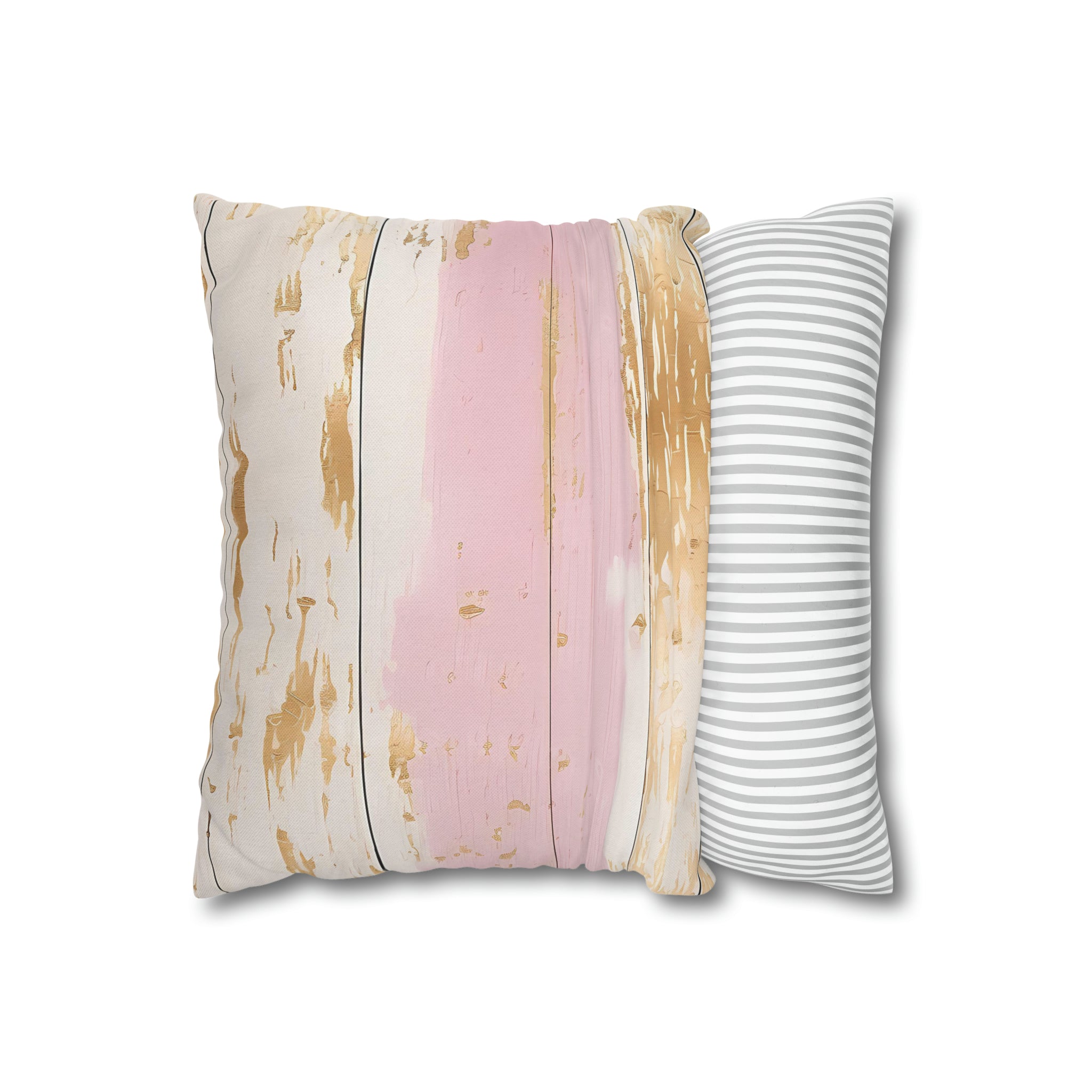 Rustic Pillow Cover | Blush Pink, Cream Muted Gold, Wooden Print