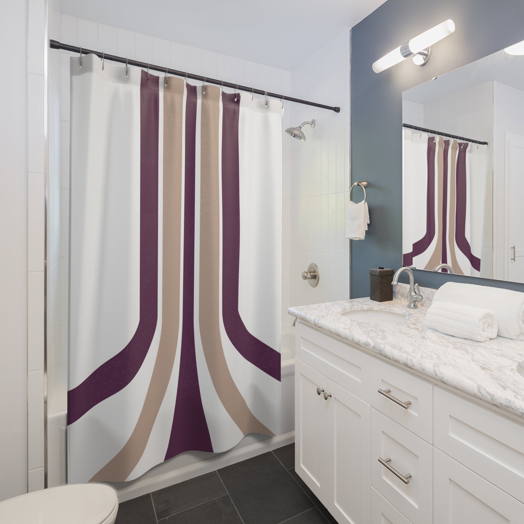 Minimalist Shower Curtain | Retro White Purple Beige