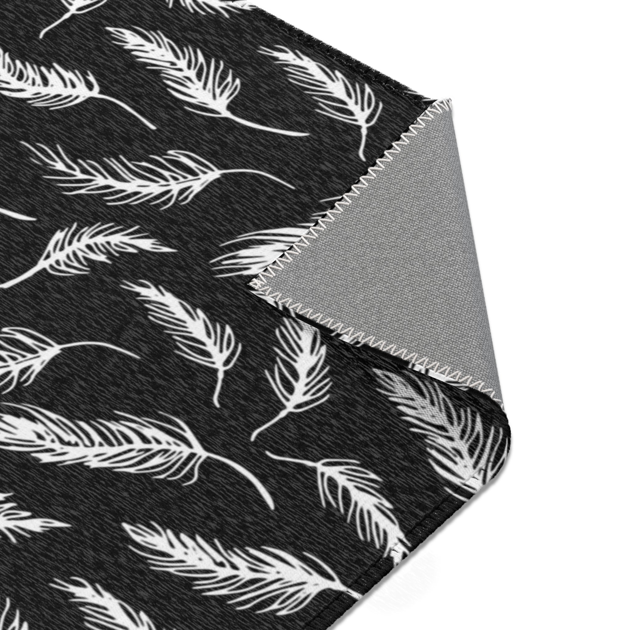 Abstract LeavesbArea Rug | Modern Black White Floral