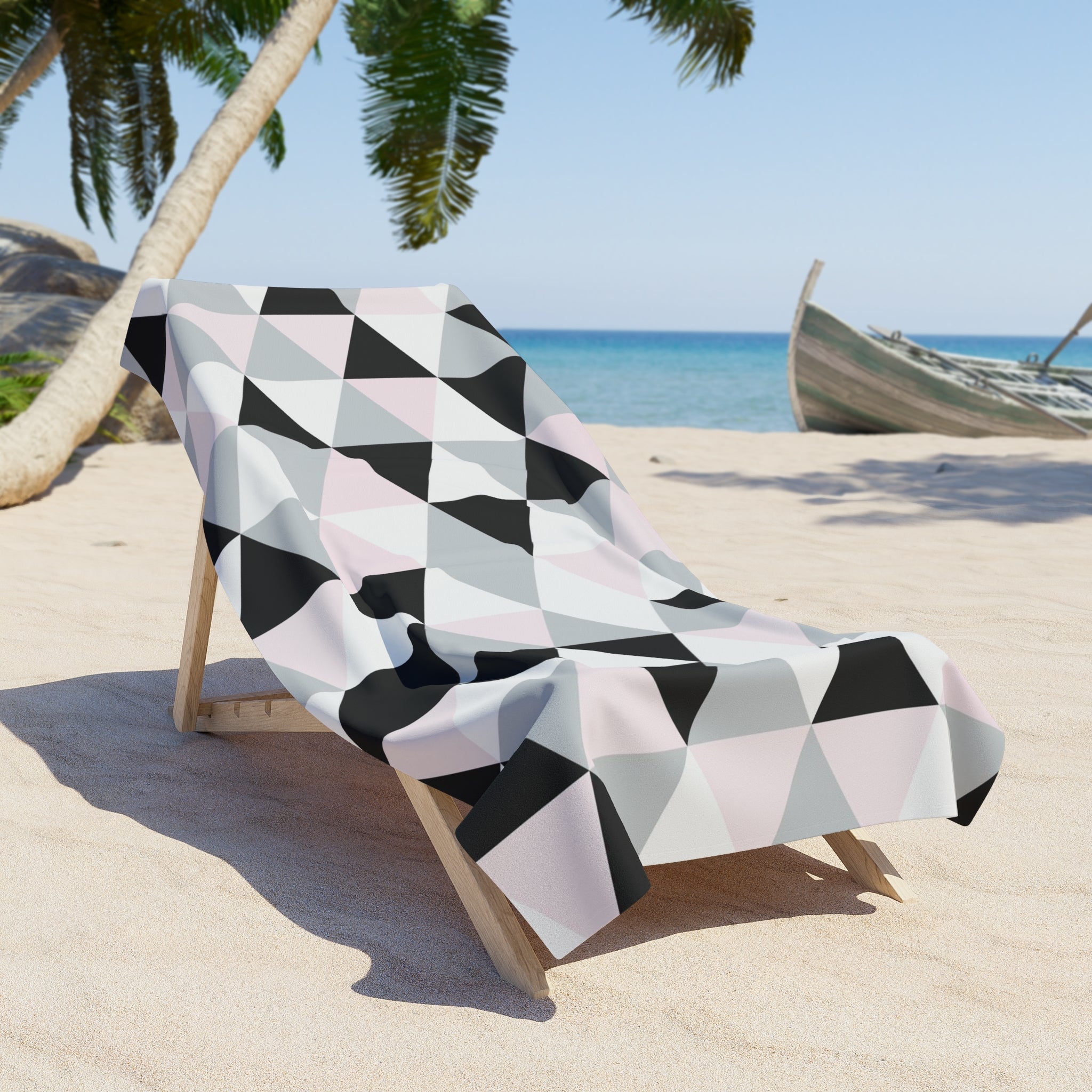 Bath, Beach Towel | Black Gray Pink White Geometric